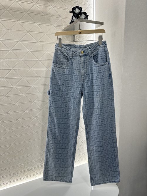 Fendi High-Waisted Straight-Leg Jeans with Jacquard FF Motif Denim Pants 1 Fendi High-Waisted Straight-Leg Jeans with Jacquard FF Motif Denim Pants