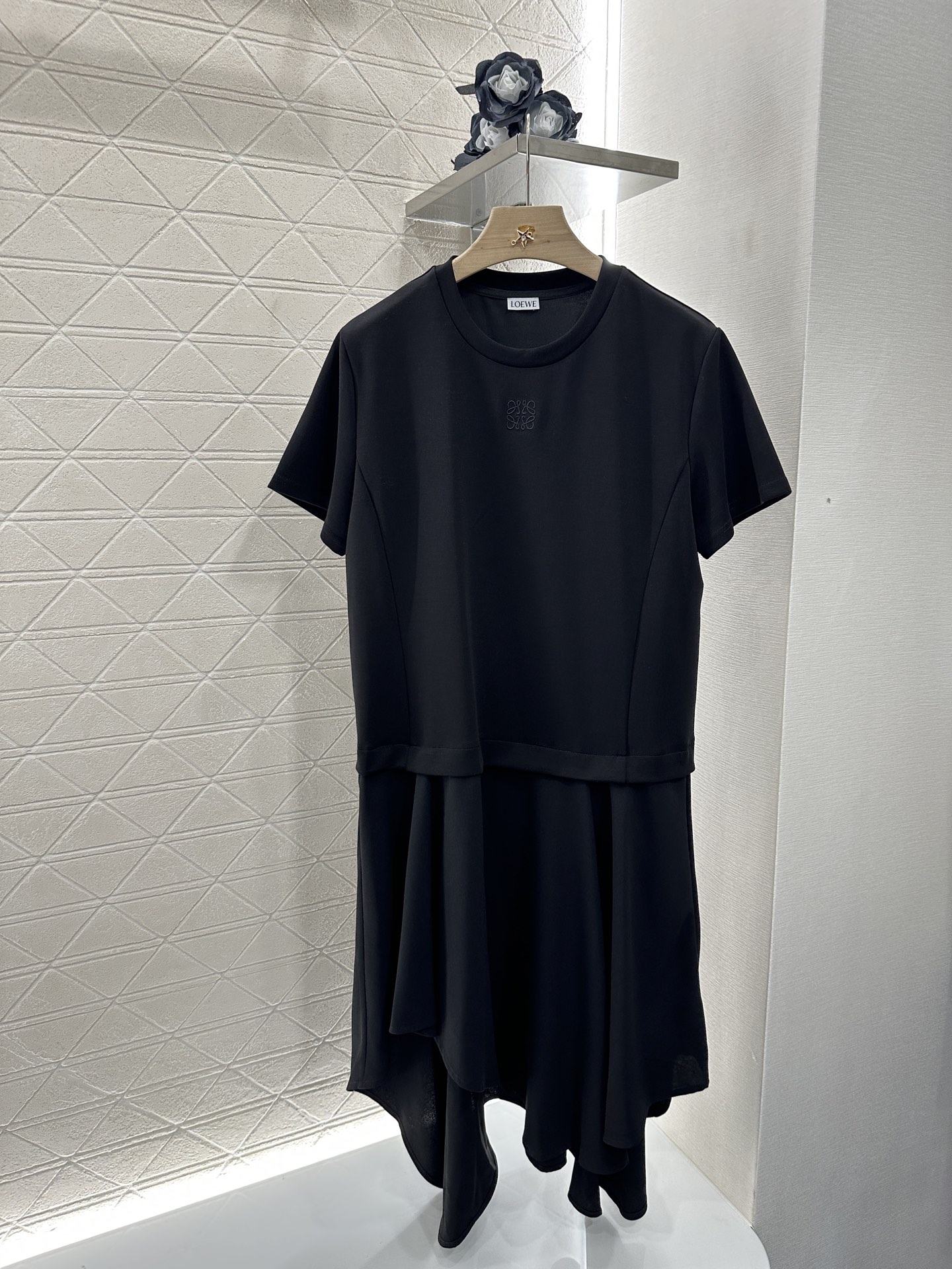Loewe 2025 New Arrival Irregular Hem Short Sleeve Cotton Blend Dress