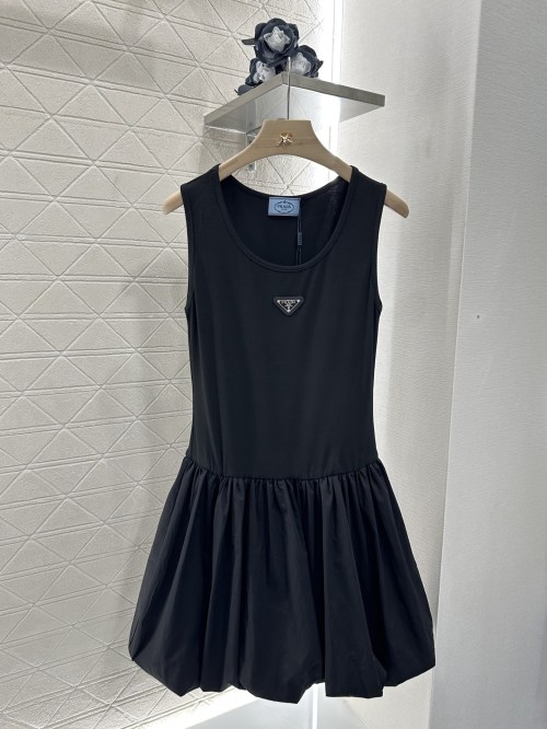 Prada Sleeveless Flared Mini Dress with Triangle Logo - Chic & Comfortable 1 Prada Sleeveless Flared Mini Dress with Triangle Logo - Chic & Comfortable