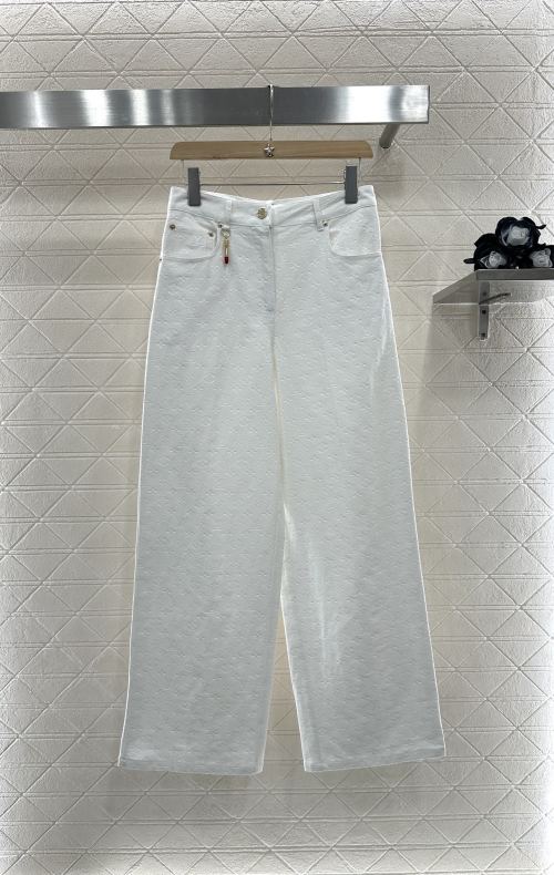 Louis Vuitton Women's White Monogram Embossed High-Waisted Wide Leg Jeans 1 Louis Vuitton Women's White Monogram Embossed High-Waisted Wide Leg Jeans