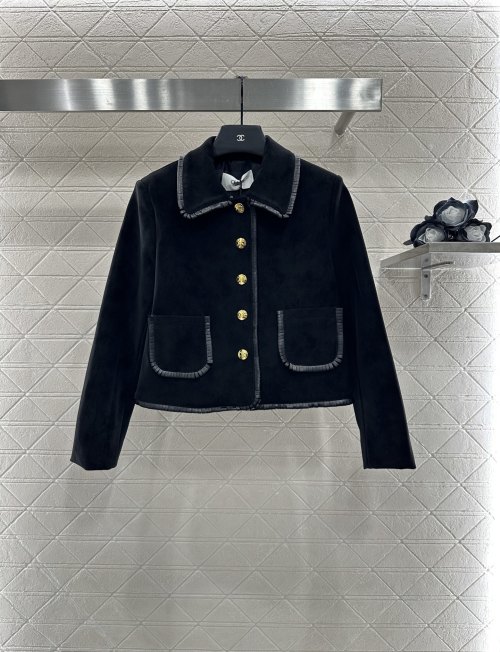 Celine Vintage Leather Jacket & Skirt Set - Elegant Tweed Trim, Gold Buttons 1 Celine Vintage Leather Jacket & Skirt Set - Elegant Tweed Trim, Gold Buttons