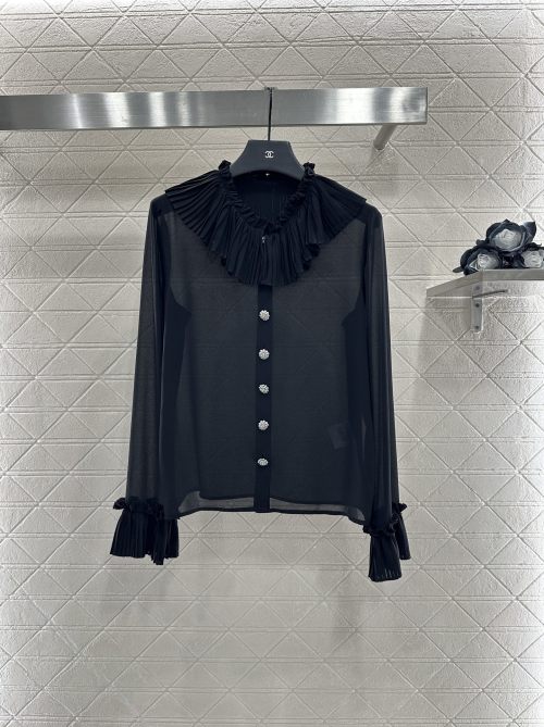 Chanel 2025 Ruffle Trim Acetate Blouse, Elegant and Breathable 1 Chanel 2025 Ruffle Trim Acetate Blouse, Elegant and Breathable