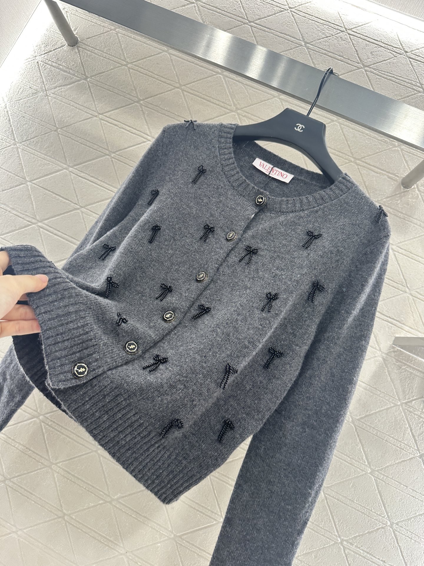 Valentino Wool Cardigan with Bows - Women's Knitwear, Gray 6 i1755782568463 5117 0 6