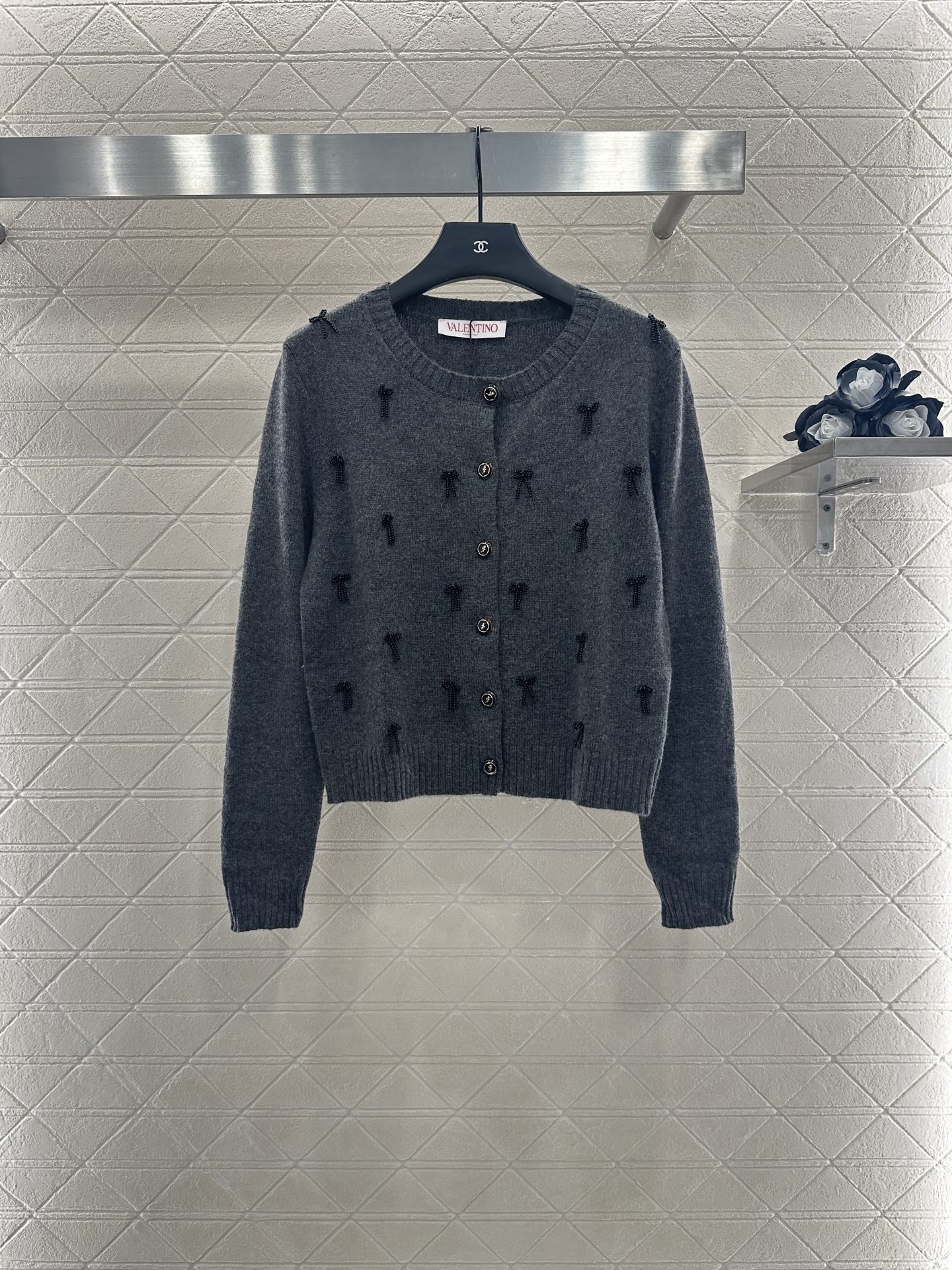Valentino Wool Cardigan with Bows - Women's Knitwear, Gray 2 i1755782570597 9393 0 0