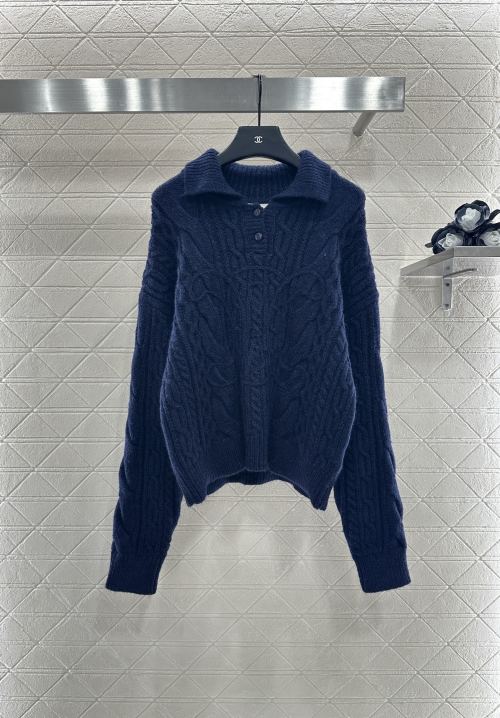 Celine Women's 2025 Cable-Knit Wool-Cashmere Polo Sweater 1 Celine Women's 2025 Cable-Knit Wool-Cashmere Polo Sweater