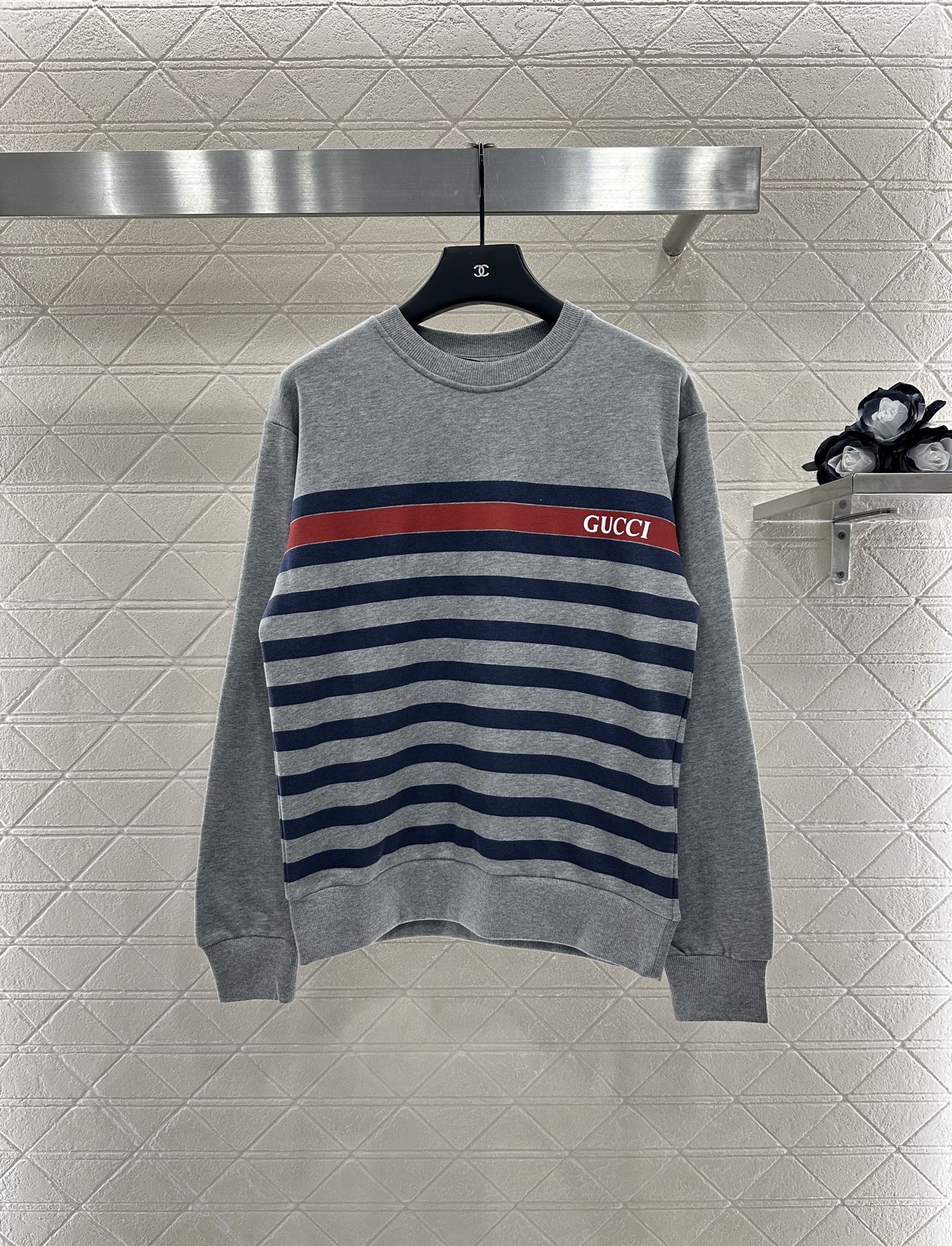 Gucci Striped Logo Sweatshirt, Crew Neck Pullover, Casual and Stylish