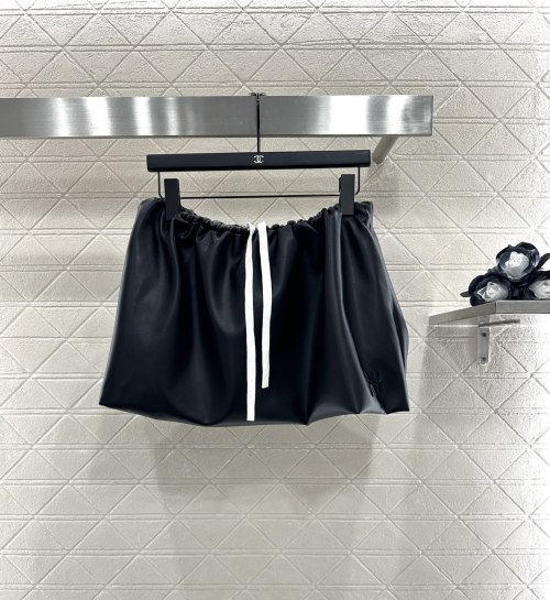 Miu Miu Leather Mini Skirt - High Waist, Drawstring, A-Line Silhouette 1 Miu Miu Leather Mini Skirt - High Waist, Drawstring, A-Line Silhouette