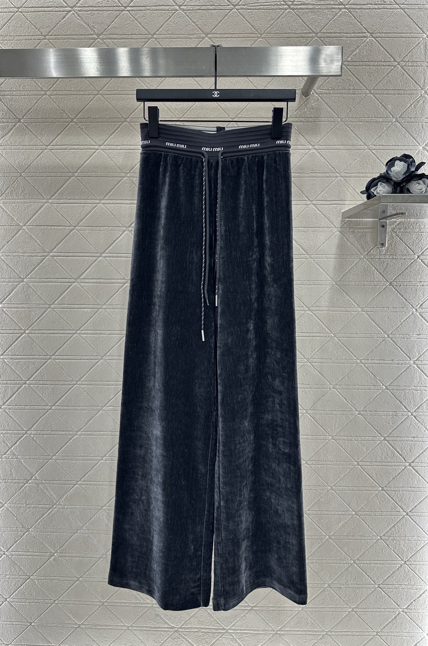 Miu Miu Velvet Wide-Leg Pants with Drawstring Waistband - Fashionable and Chic