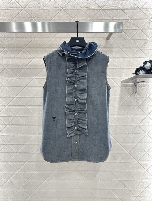 Dior Sleeveless Denim Vest with Detachable Ruffle Trim - Casual & Chic 1 Dior Sleeveless Denim Vest with Detachable Ruffle Trim - Casual & Chic