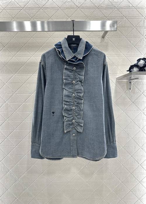 Dior Denim Shirt with Detachable Ruffle Trim - Vintage Blue, Women's Fashion 1 Dior Denim Shirt with Detachable Ruffle Trim - Vintage Blue, Women's Fashion