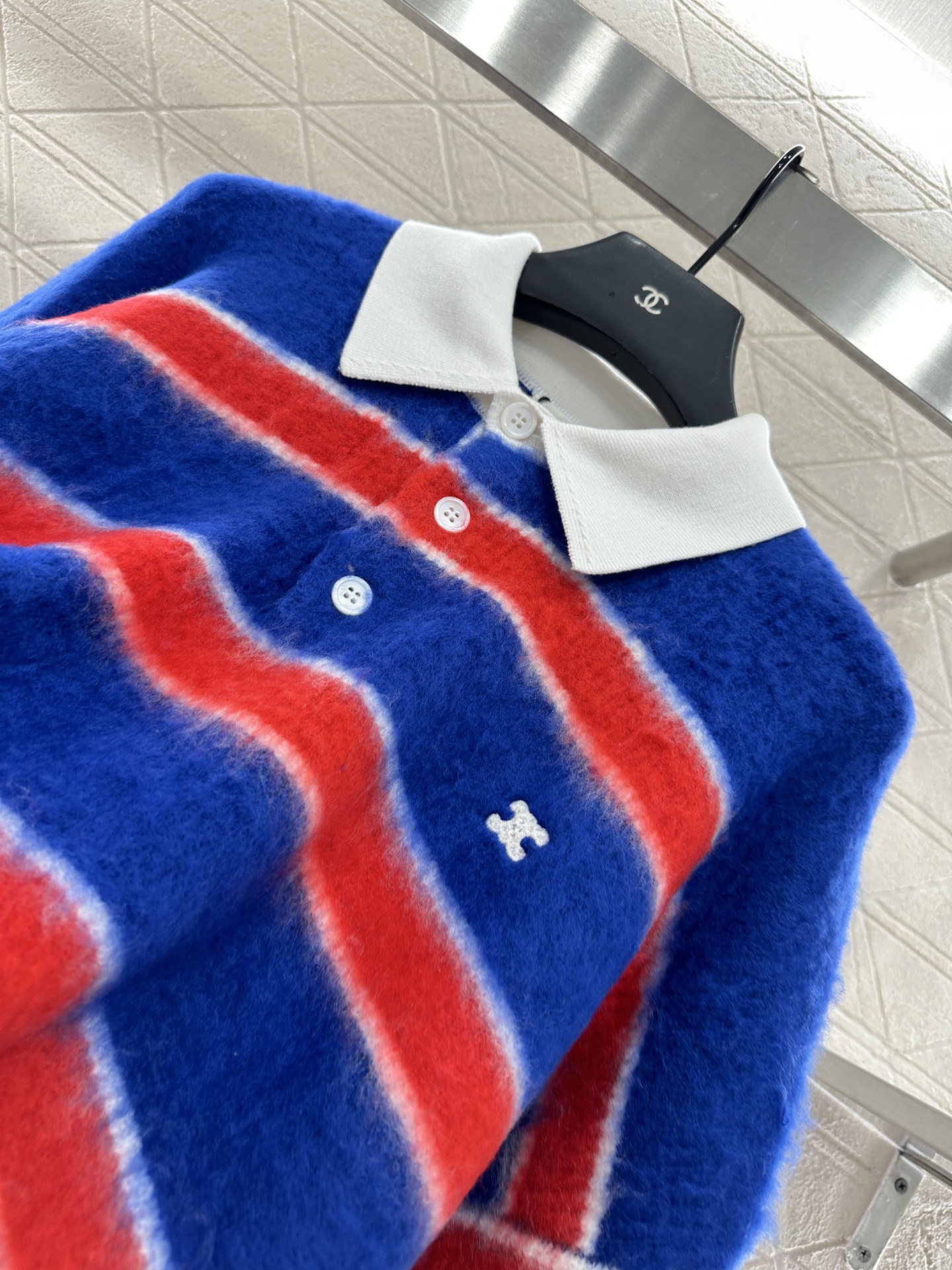 Celine Women's Striped Cotton-Blend Knit Polo Sweater, Blue/Red, Long Sleeve 8 i1756564750034 6489 0 5
