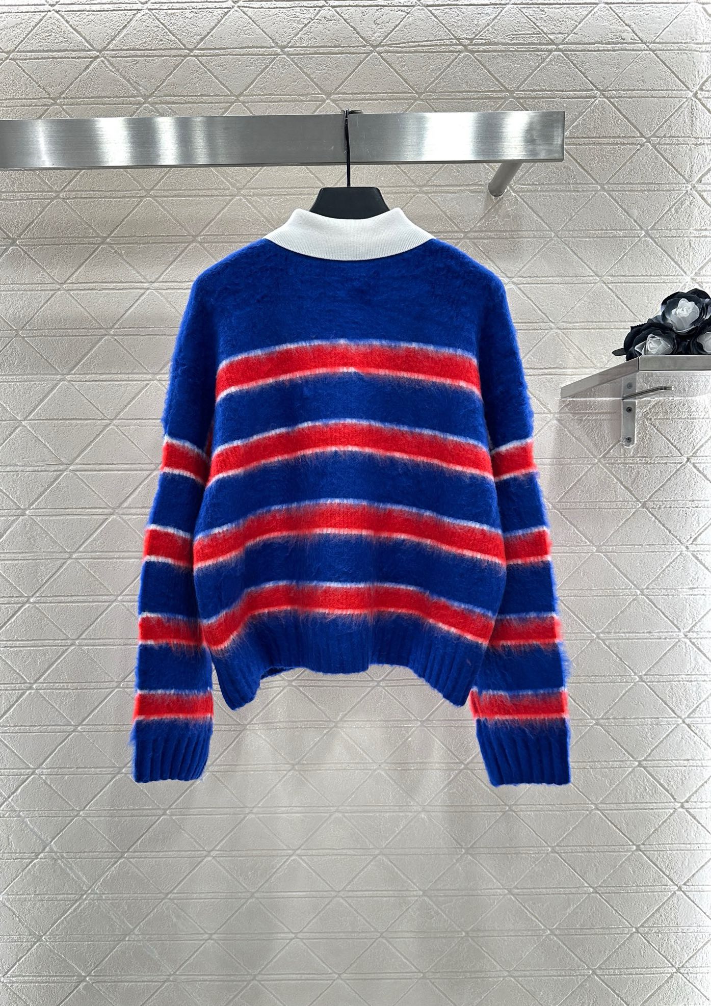 Celine Women's Striped Cotton-Blend Knit Polo Sweater, Blue/Red, Long Sleeve 3 i1756615708523 8023