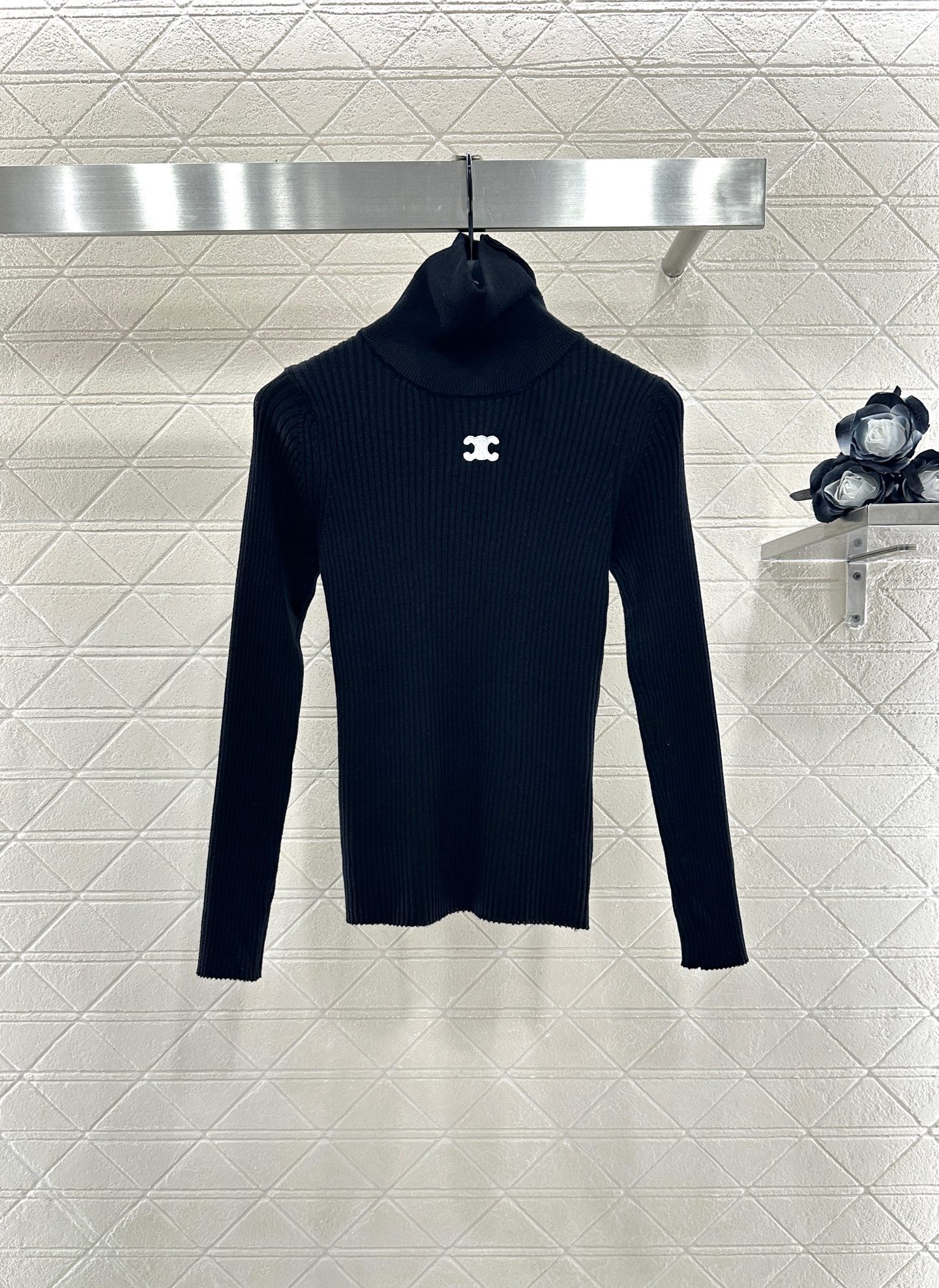 Celine Women's Triumph Logo High Neck Ribbed Knit Slim Fit Sweater 2 i1756654309642 6239 0 0
