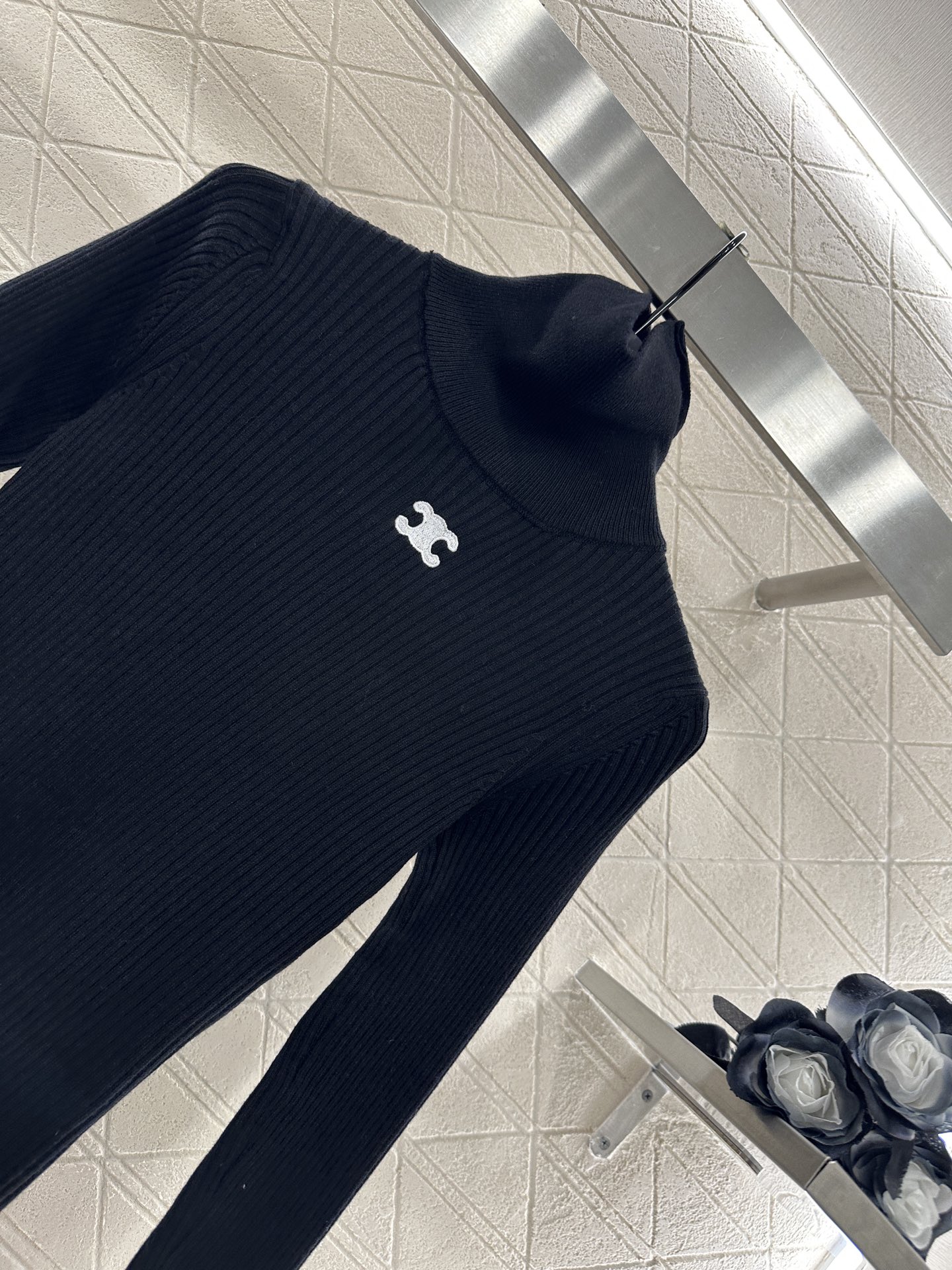 Celine Women's Triumph Logo High Neck Ribbed Knit Slim Fit Sweater 8 i1756654312171 4531 0 3