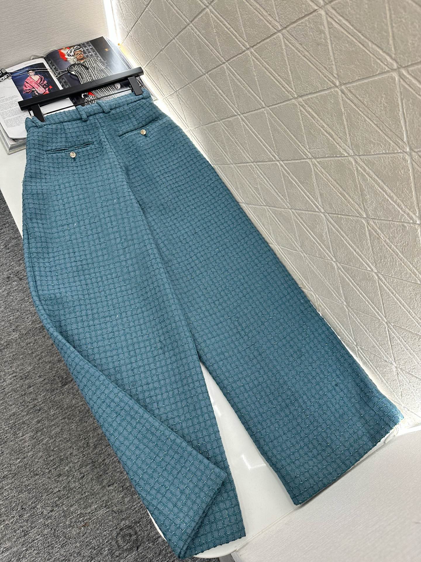 ♥Chane*♥2025新品上架 格纹粗花呢高腰直筒阔腿裤定制YB进口粗纺羊毛呢材质 肌理明显 质感上乘