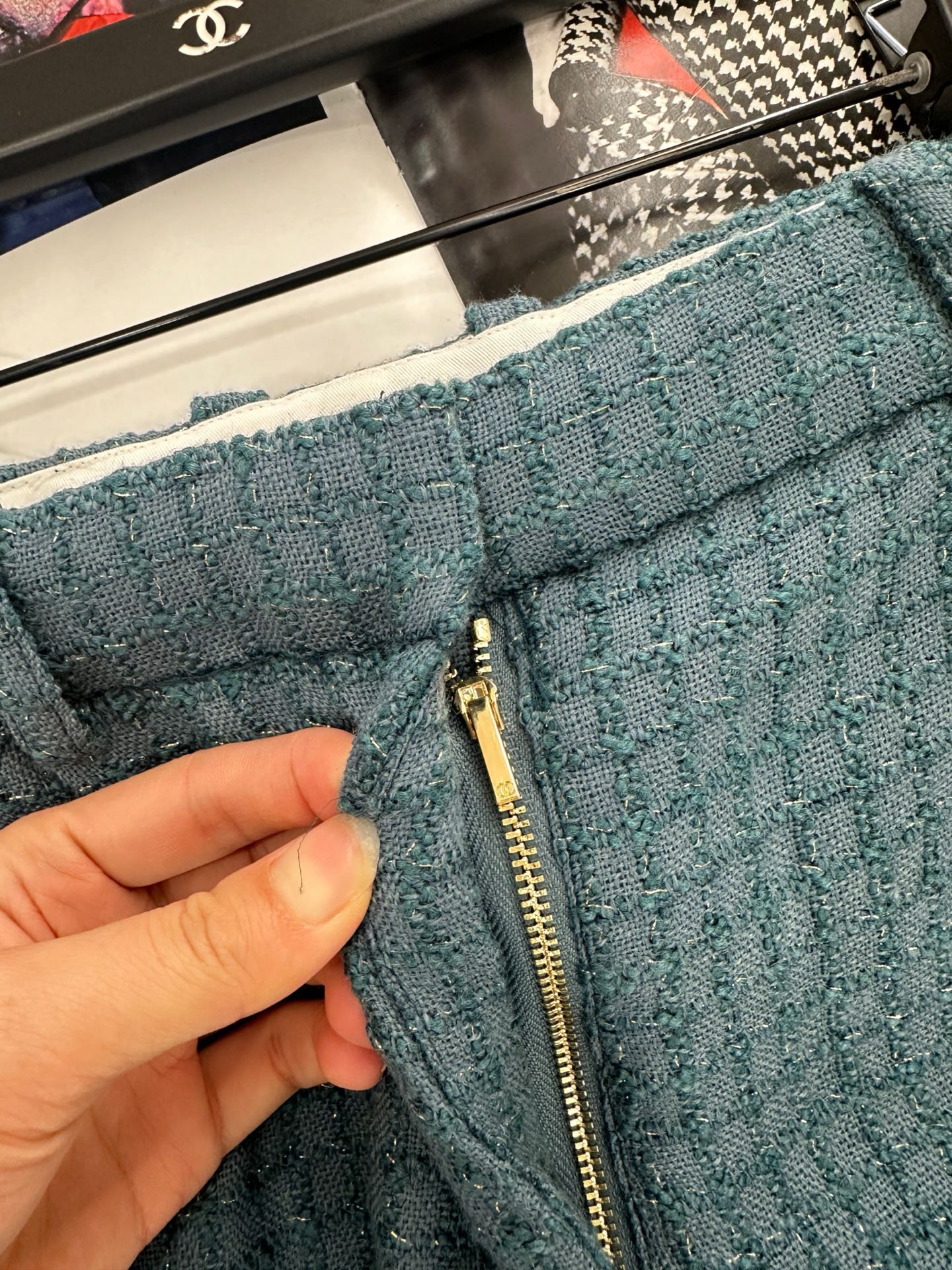 ♥Chane*♥2025新品上架 格纹粗花呢高腰直筒阔腿裤定制YB进口粗纺羊毛呢材质 肌理明显 质感上乘