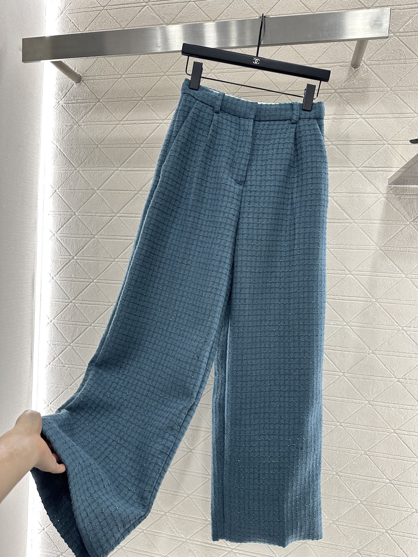 ♥Chane*♥2025新品上架 格纹粗花呢高腰直筒阔腿裤定制YB进口粗纺羊毛呢材质 肌理明显 质感上乘