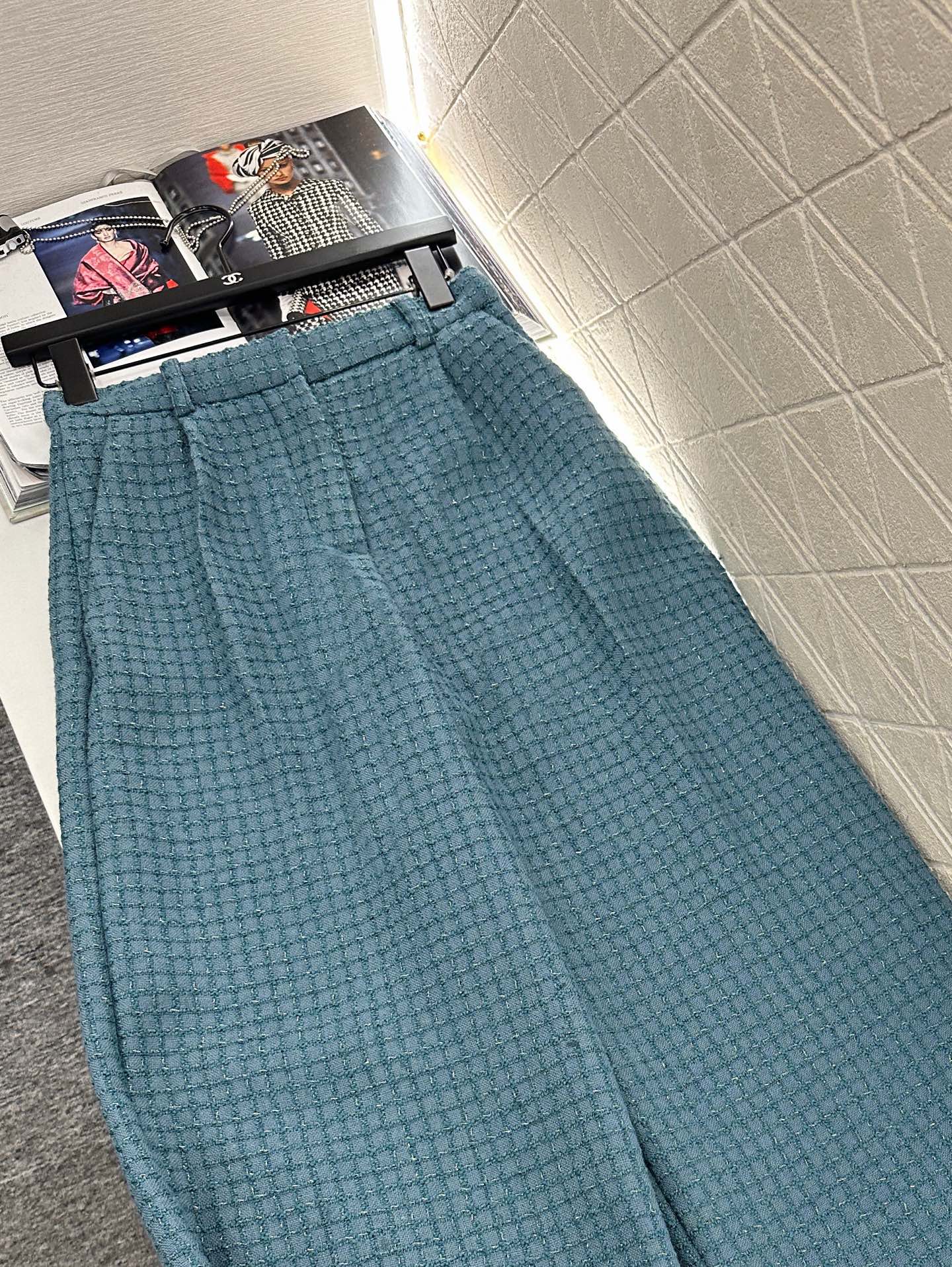 ♥Chane*♥2025新品上架 格纹粗花呢高腰直筒阔腿裤定制YB进口粗纺羊毛呢材质 肌理明显 质感上乘