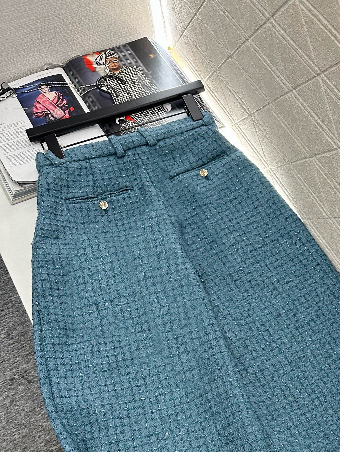 ♥Chane*♥2025新品上架 格纹粗花呢高腰直筒阔腿裤定制YB进口粗纺羊毛呢材质 肌理明显 质感上乘