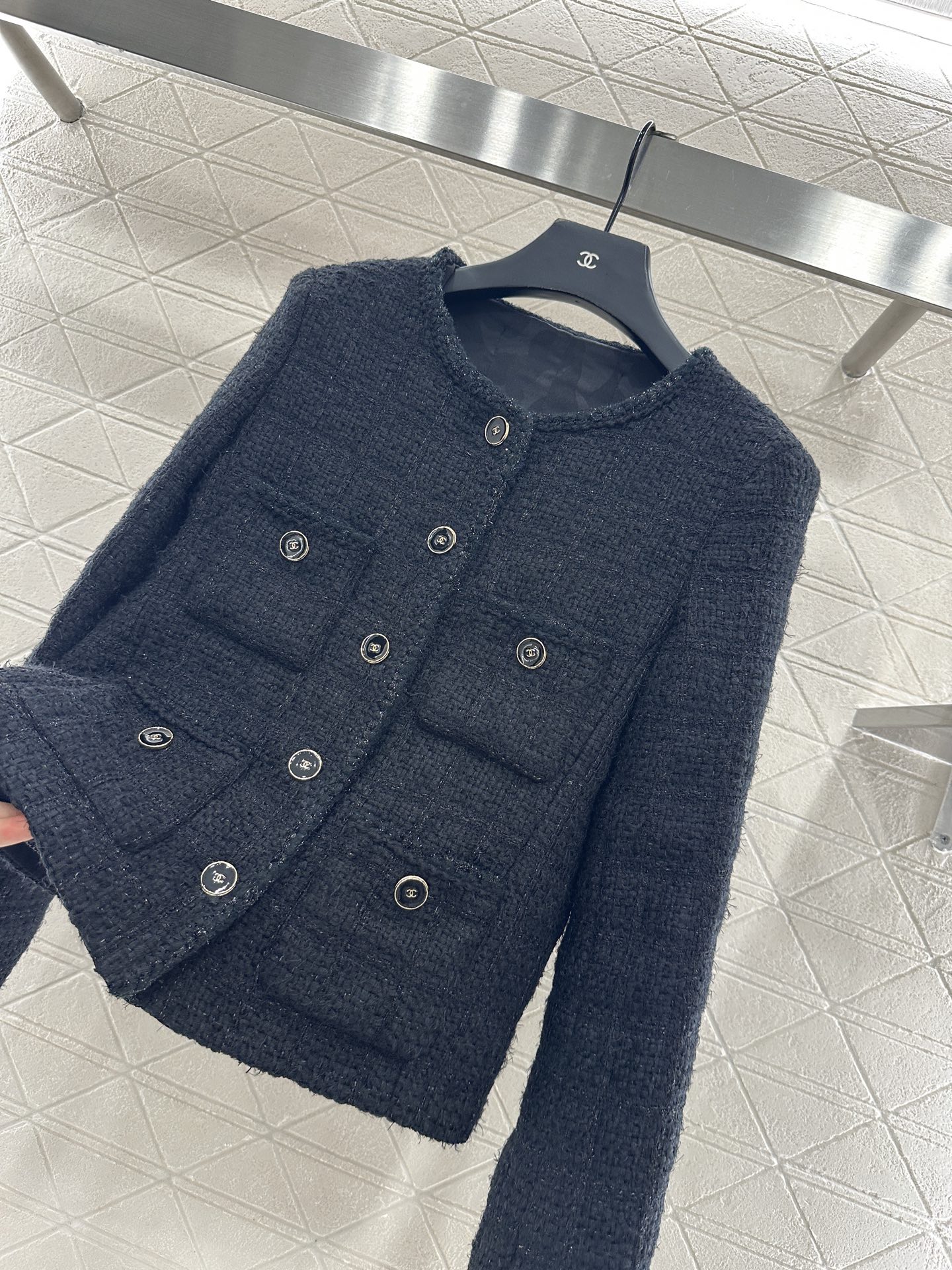 ♥Chane*♥2025新品上架 圆领银丝捆边编织洋装定制YB进口粗纺羊毛呢材质 质感高级 品相十足 小