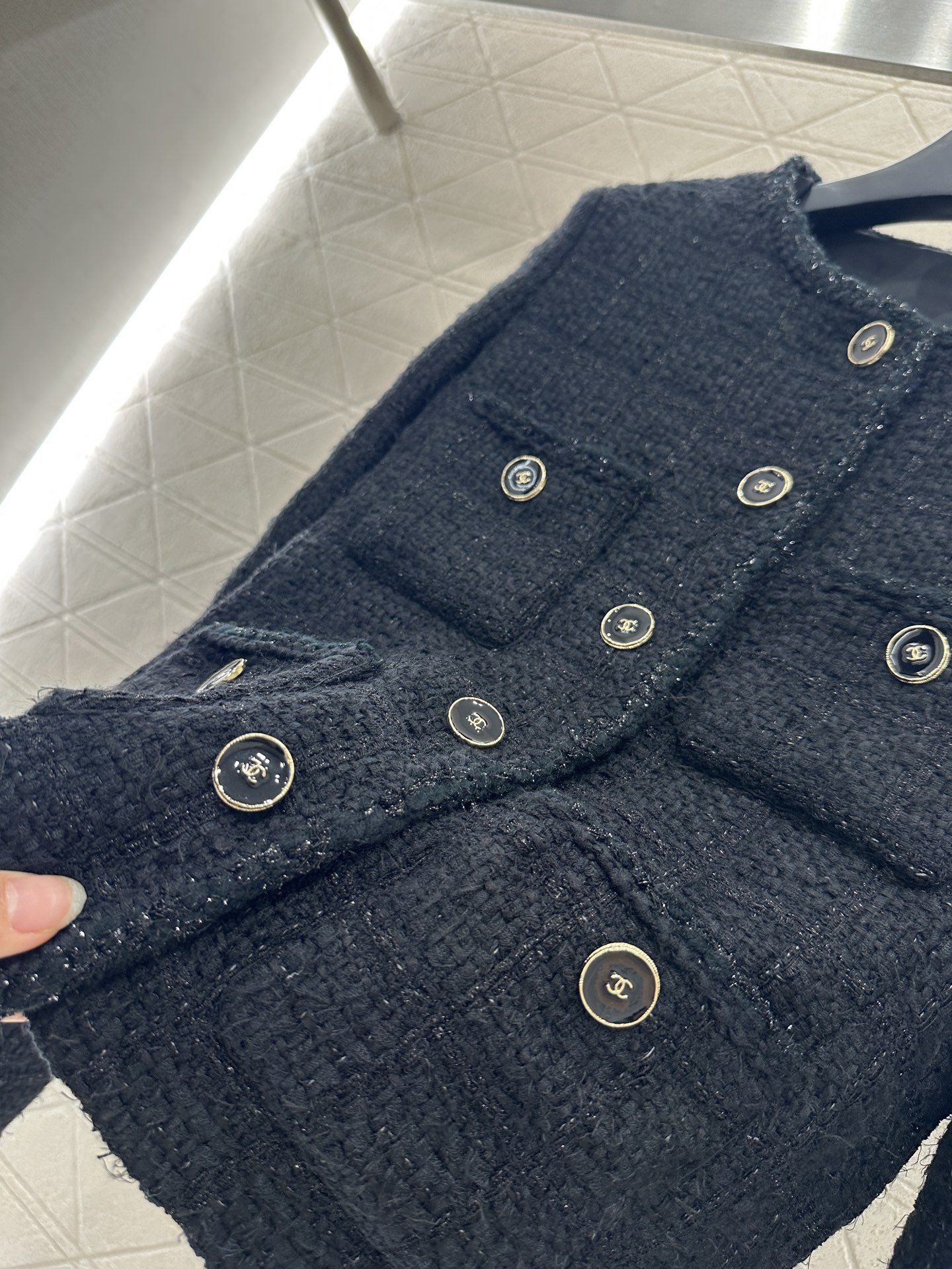 ♥Chane*♥2025新品上架 圆领银丝捆边编织洋装定制YB进口粗纺羊毛呢材质 质感高级 品相十足 小