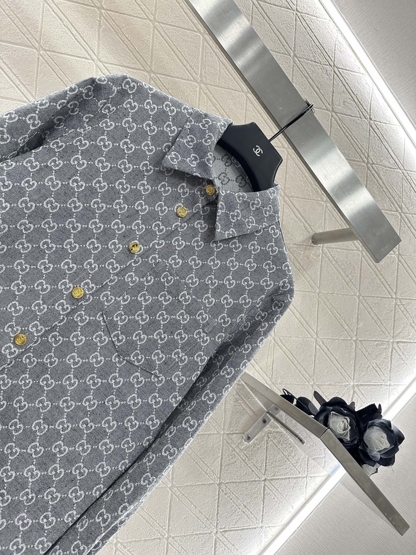 ♥Gucc*♥2025新品上架 提花牛仔衬衣长裤套装定制YB进口提花材质 质感高级 穿搭舒适 翻领衬衫直