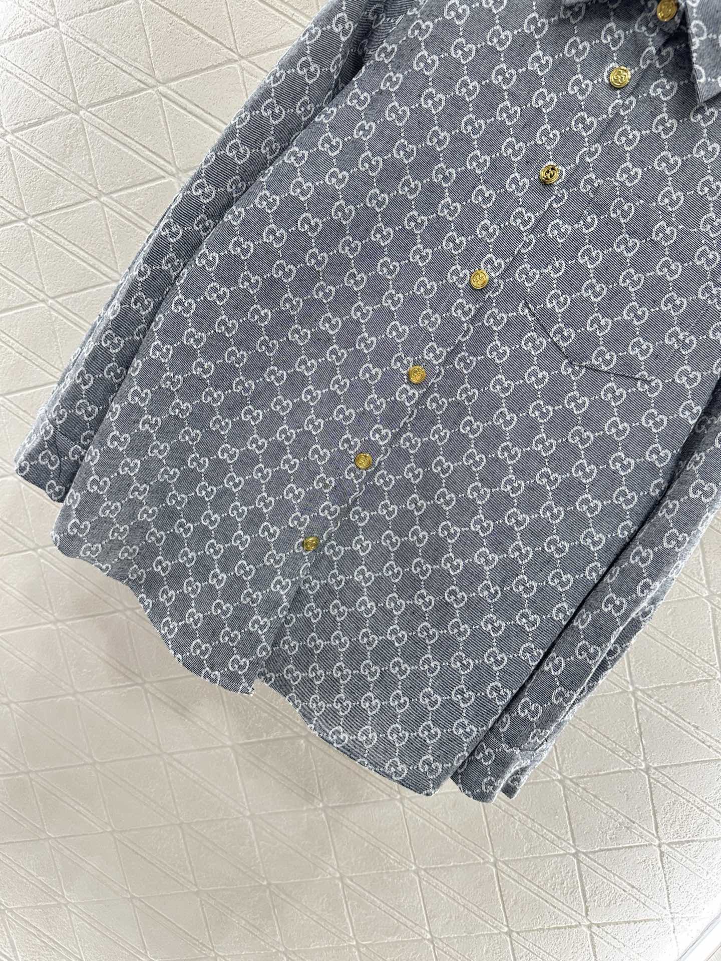 ♥Gucc*♥2025新品上架 提花牛仔衬衣长裤套装定制YB进口提花材质 质感高级 穿搭舒适 翻领衬衫直