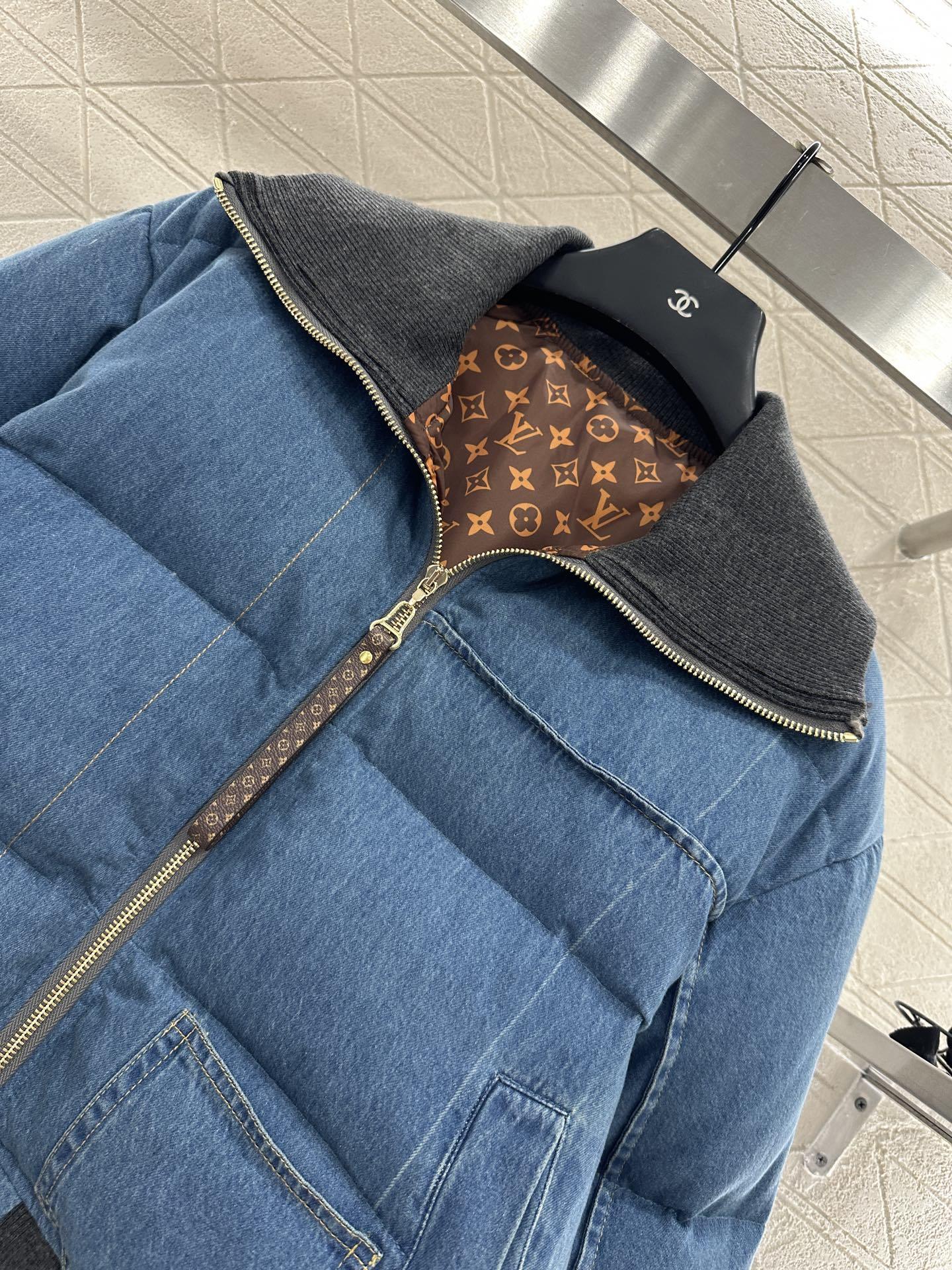 ♥Louis Vuitto*♥2025新品上架 牛仔翻领拉链夹克羽绒服定制YB斜纹棉牛仔材质 羽绒棉填充