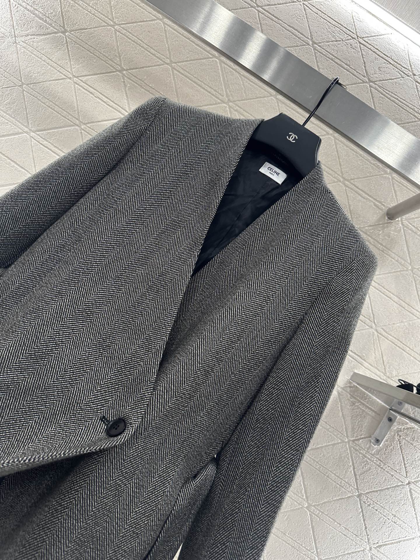 ♥Celin*♥2025新品上架 西装腰带中长外套定制YB进口材质 质感高级 光泽感明显 开襟V领西装外