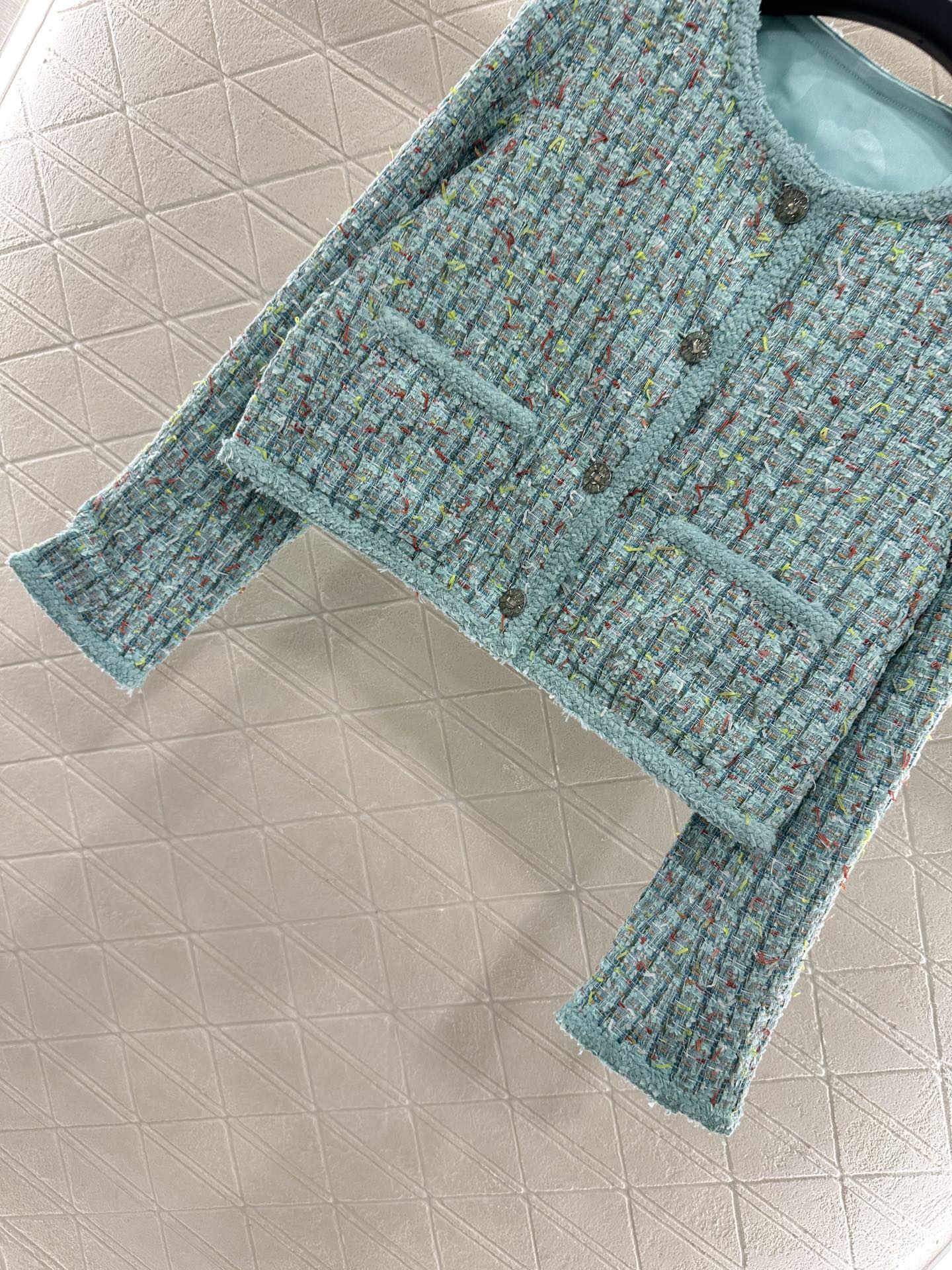 ♥Chane*♥2025新品上架 彩色捆边编织洋装外套定制YB进口粗纺羊毛呢材质 肌理明显 毛料肉眼可见