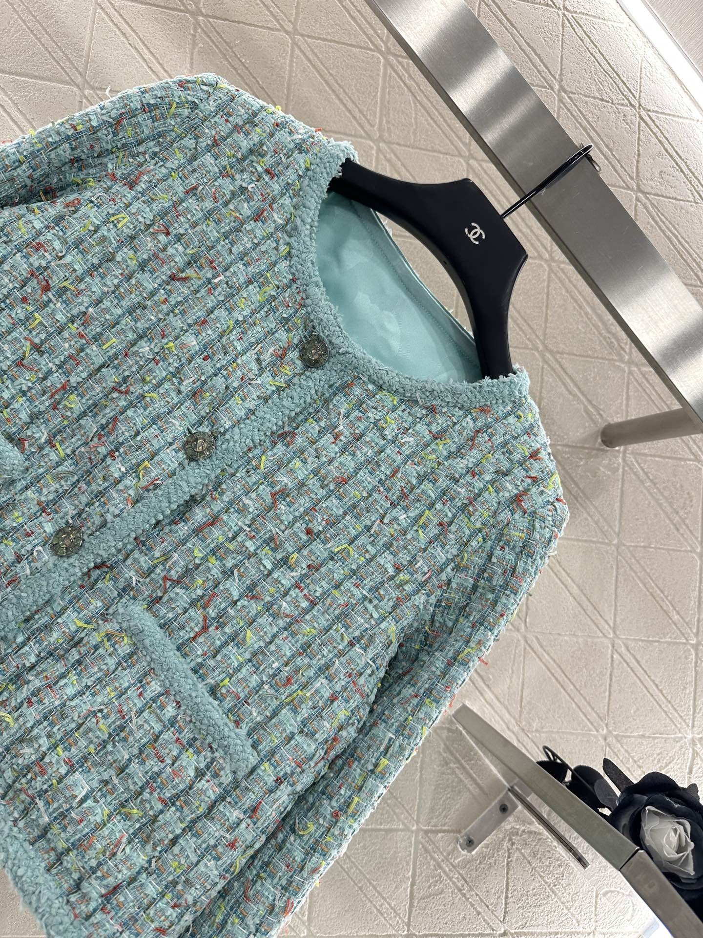 ♥Chane*♥2025新品上架 彩色捆边编织洋装外套定制YB进口粗纺羊毛呢材质 肌理明显 毛料肉眼可见