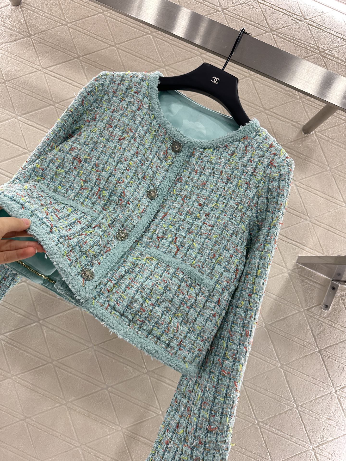 ♥Chane*♥2025新品上架 彩色捆边编织洋装外套定制YB进口粗纺羊毛呢材质 肌理明显 毛料肉眼可见