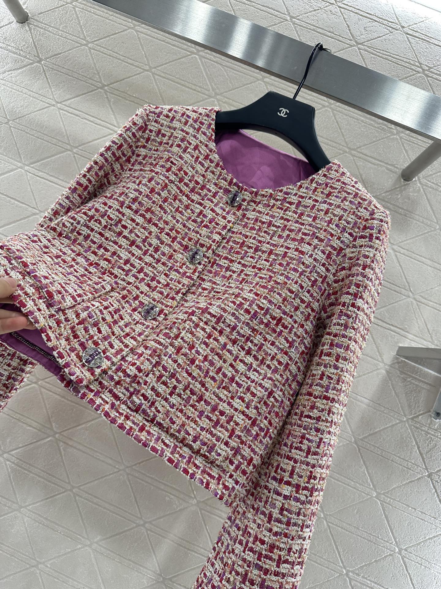 ♥Chane*♥2025新品上架 编织格纹圆领洋装外套定制YB进口粗纺羊毛呢材质 质感高级 挺括有型 正