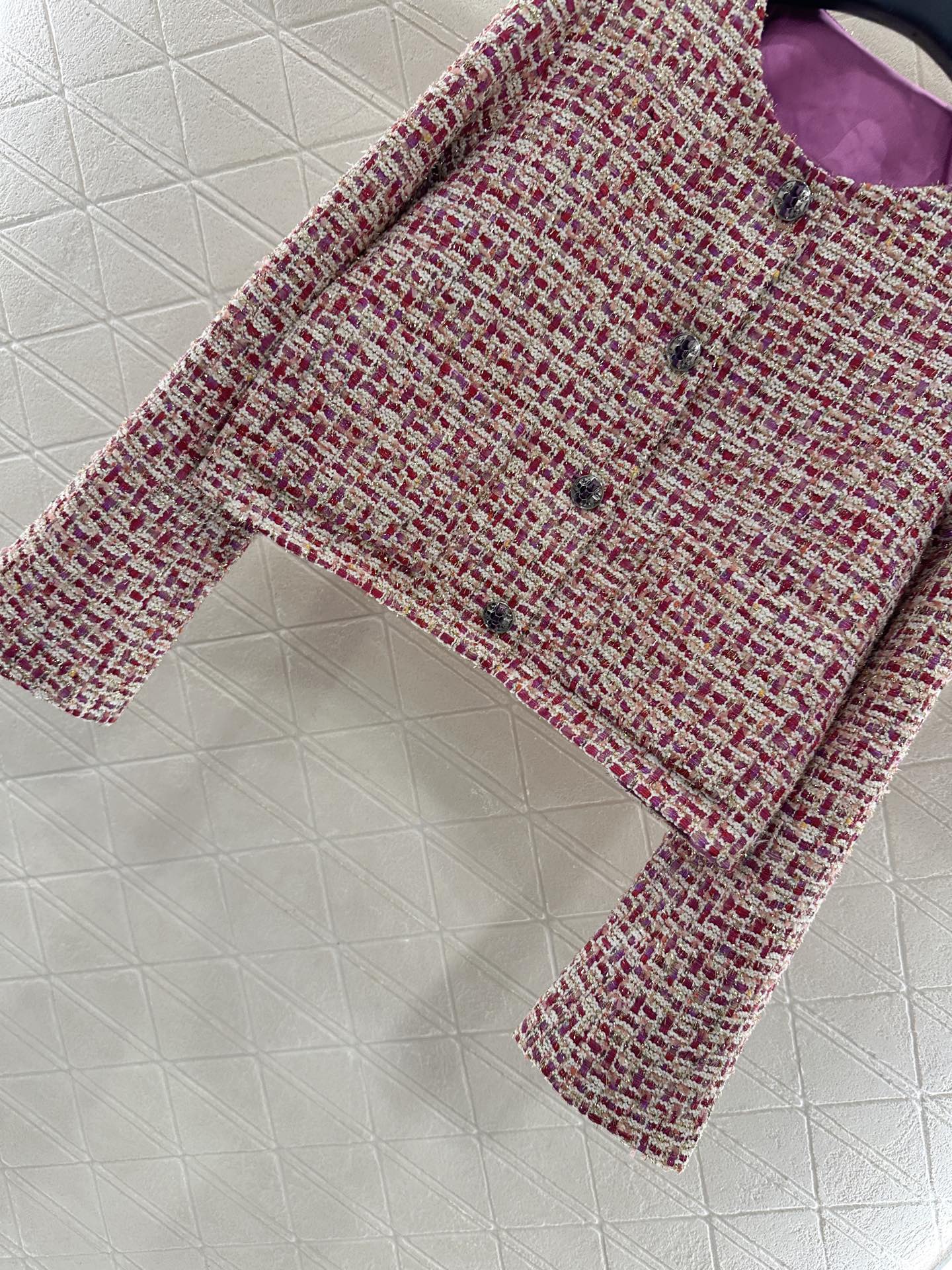 ♥Chane*♥2025新品上架 编织格纹圆领洋装外套定制YB进口粗纺羊毛呢材质 质感高级 挺括有型 正