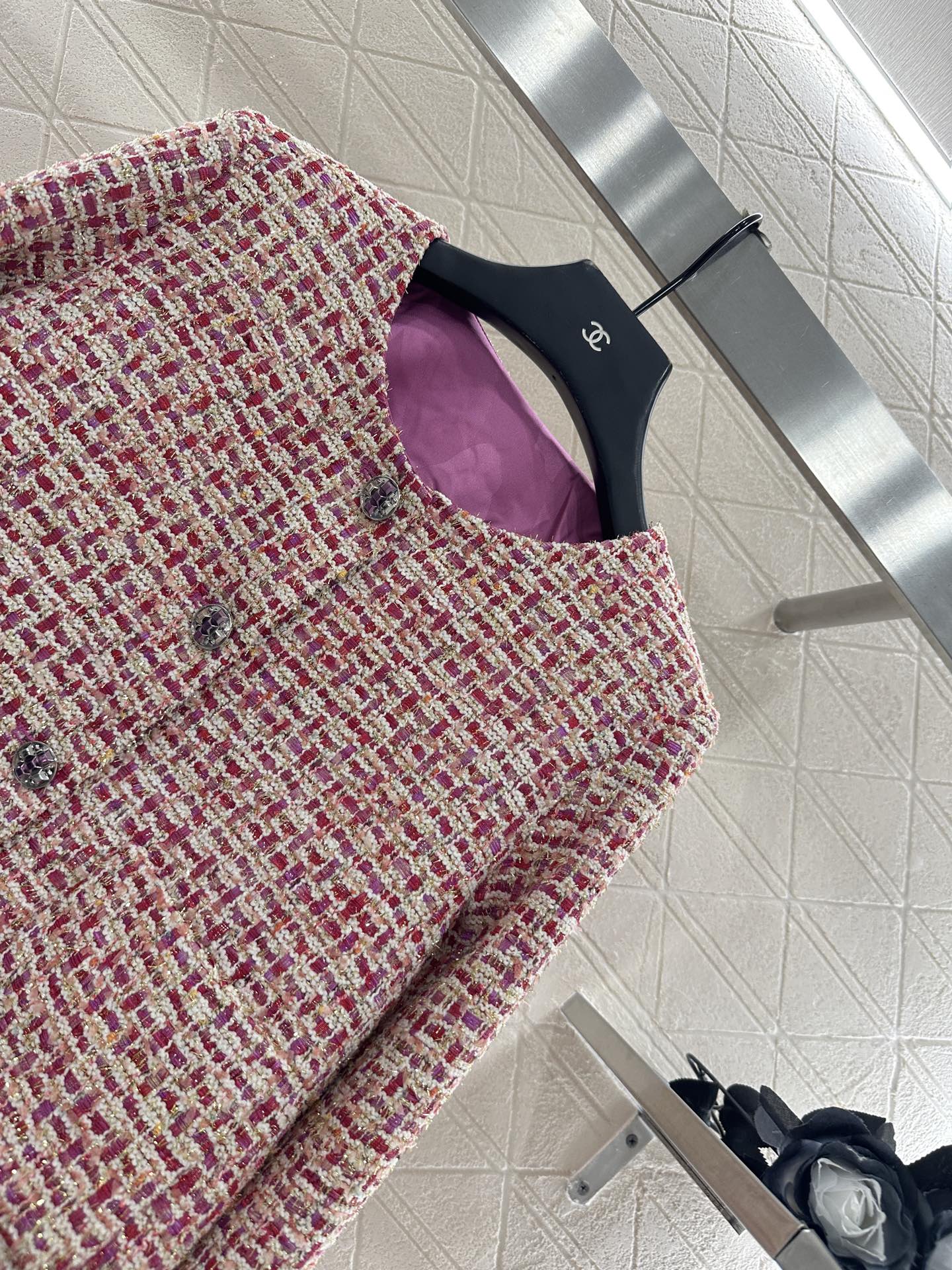 ♥Chane*♥2025新品上架 编织格纹圆领洋装外套定制YB进口粗纺羊毛呢材质 质感高级 挺括有型 正