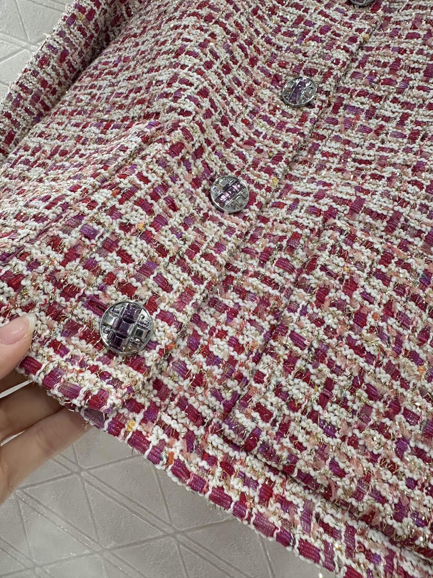 ♥Chane*♥2025新品上架 编织格纹圆领洋装外套定制YB进口粗纺羊毛呢材质 质感高级 挺括有型 正