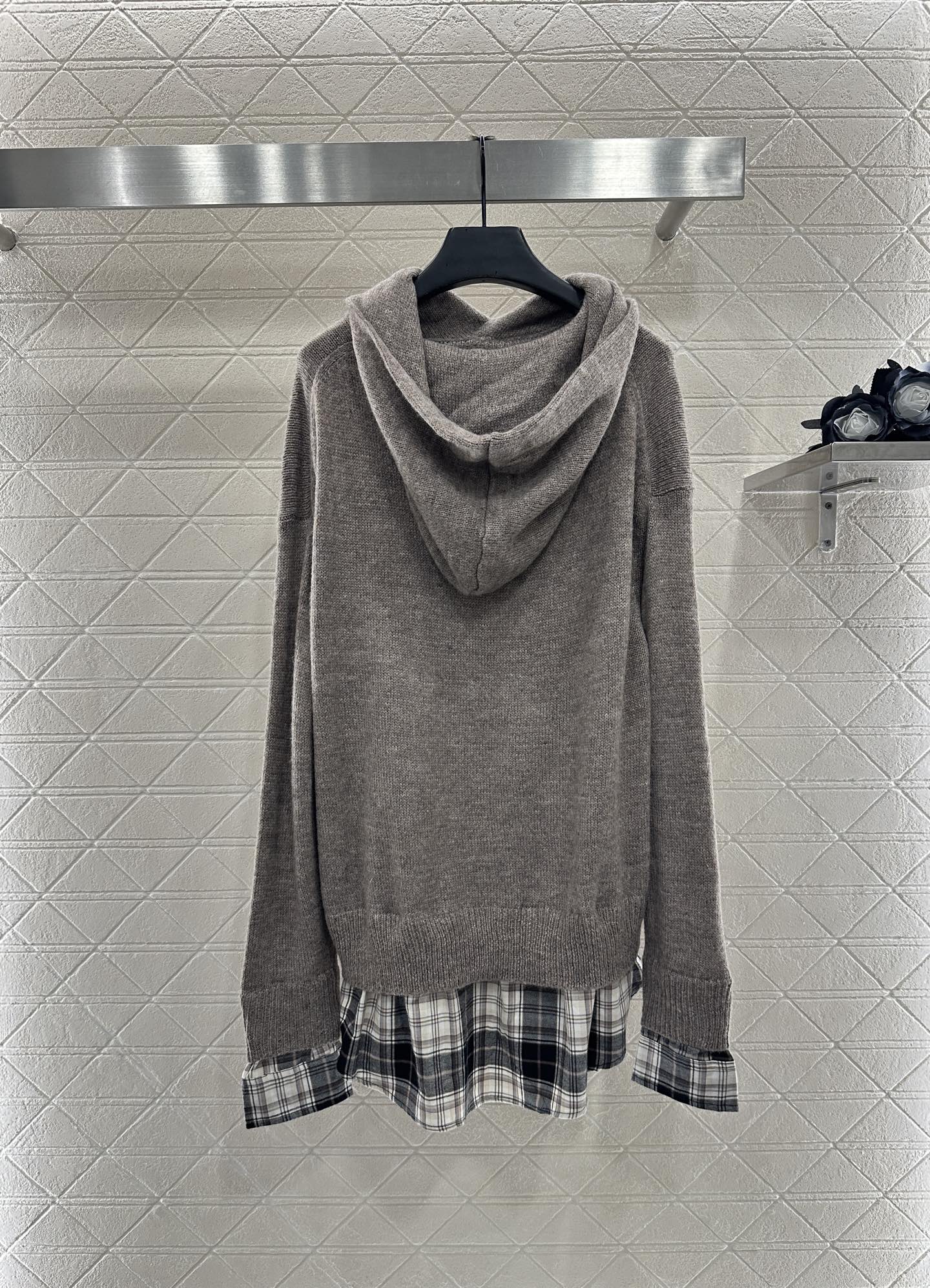 ♥Acne studio*♥2025新品上架 假两件连帽格纹毛衣定制YB棉毛材质 质感高级 穿搭松弛 针