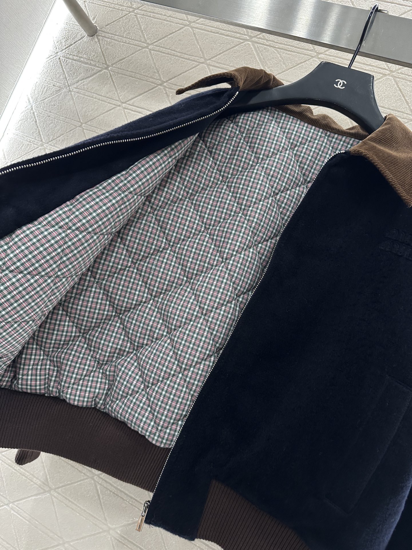 ♥Miumi*♥2025新品上架 灯芯绒领羊绒棉服外套定制YB羊绒羊毛材质 整件复古高级 卡其色灯芯绒领