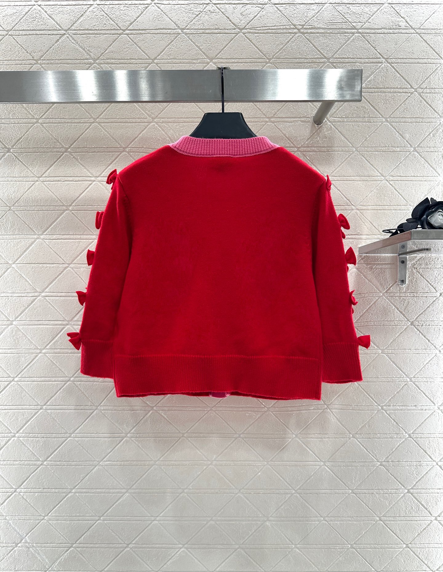 ♥Chane*♥2025新品上架 蝴蝶结针织开衫定制YB羊绒纱线织造 质感光泽 柔软亲肤 中袖针织开衫版