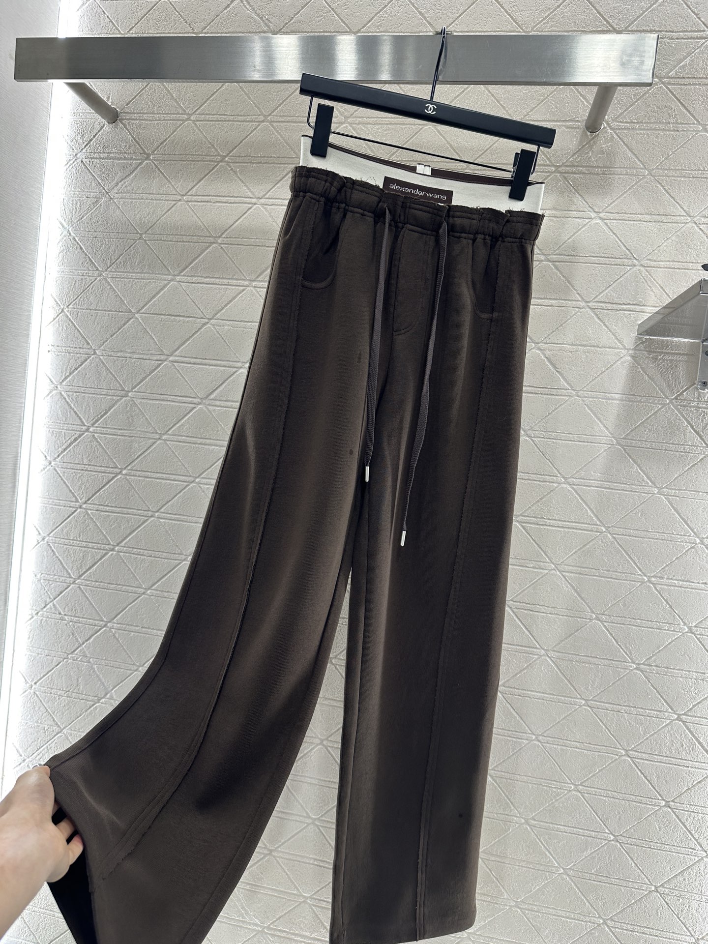 ♥Alexander wan*♥2025新品上架 抽绳织带阔腿长裤定制YB进口全棉材质，面料柔挺舒适，垂