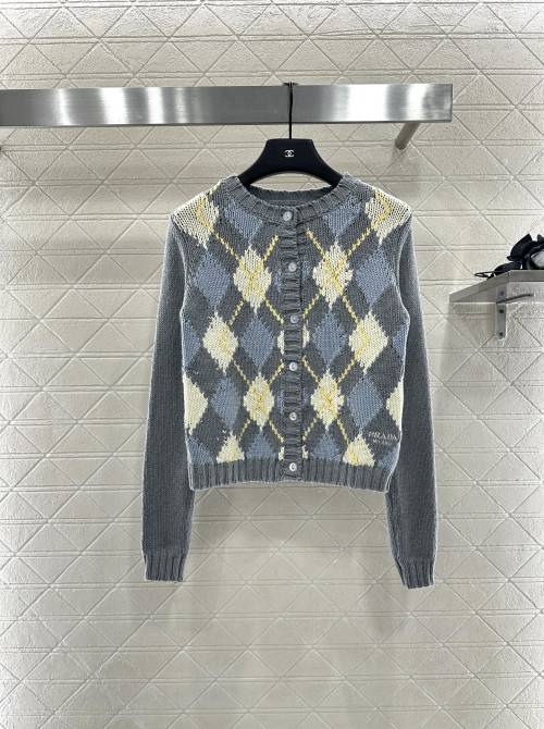 Prada Argyle Wool Knit Cardigan Sweater - Refined Style and Comfort 1 Prada Argyle Wool Knit Cardigan Sweater - Refined Style and Comfort