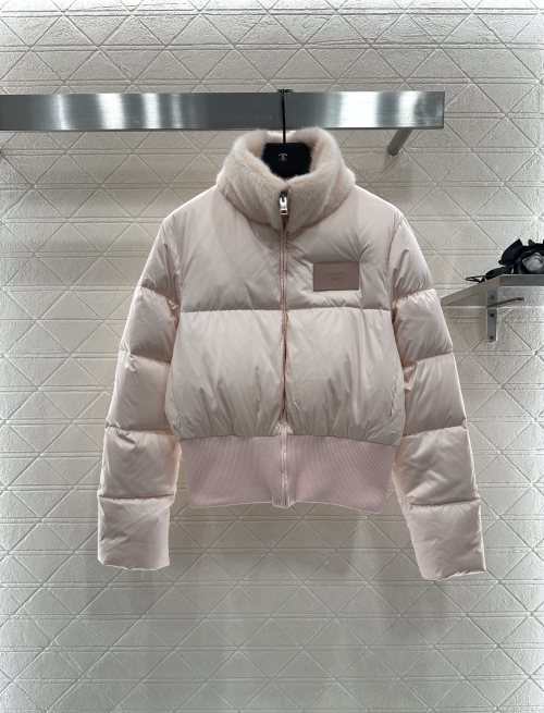 Fendi Women's Pink Goose Down Padded Jacket with Fur Collar 1 Fendi Women's Pink Goose Down Padded Jacket with Fur Collar