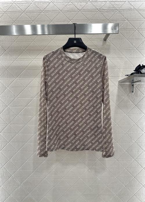Balenciaga Logo Print Mesh Top, Long Sleeve Crew Neck Shirt 1 Balenciaga Logo Print Mesh Top, Long Sleeve Crew Neck Shirt