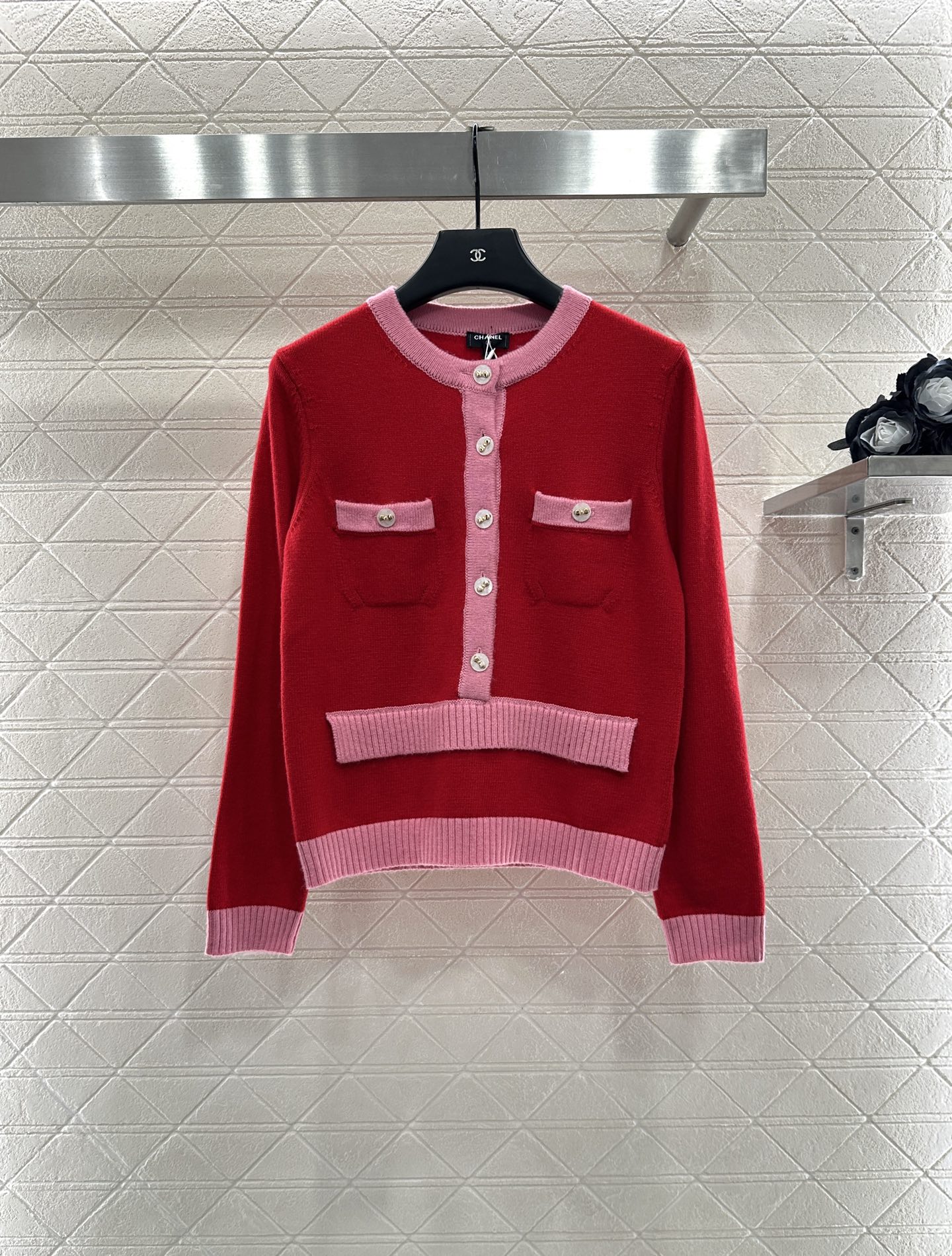 ♥Chane*♥2025新品上架 撞色口袋针织长袖短裙套装定制YB羊绒纱线织造，质感光泽，柔软亲肤，圆领