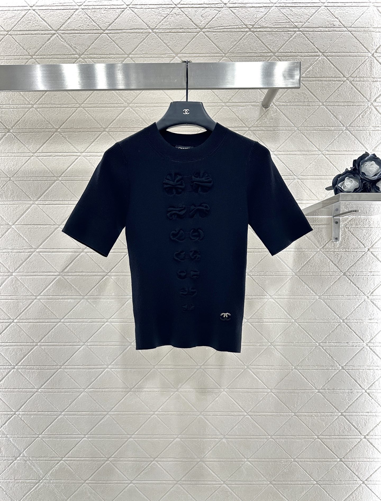 ♥Chane*♥2025新品上架 蝴蝶结圆领短袖毛衣定制YB棉毛纱线织造，柔软细腻，质感舒适，圆领针织短