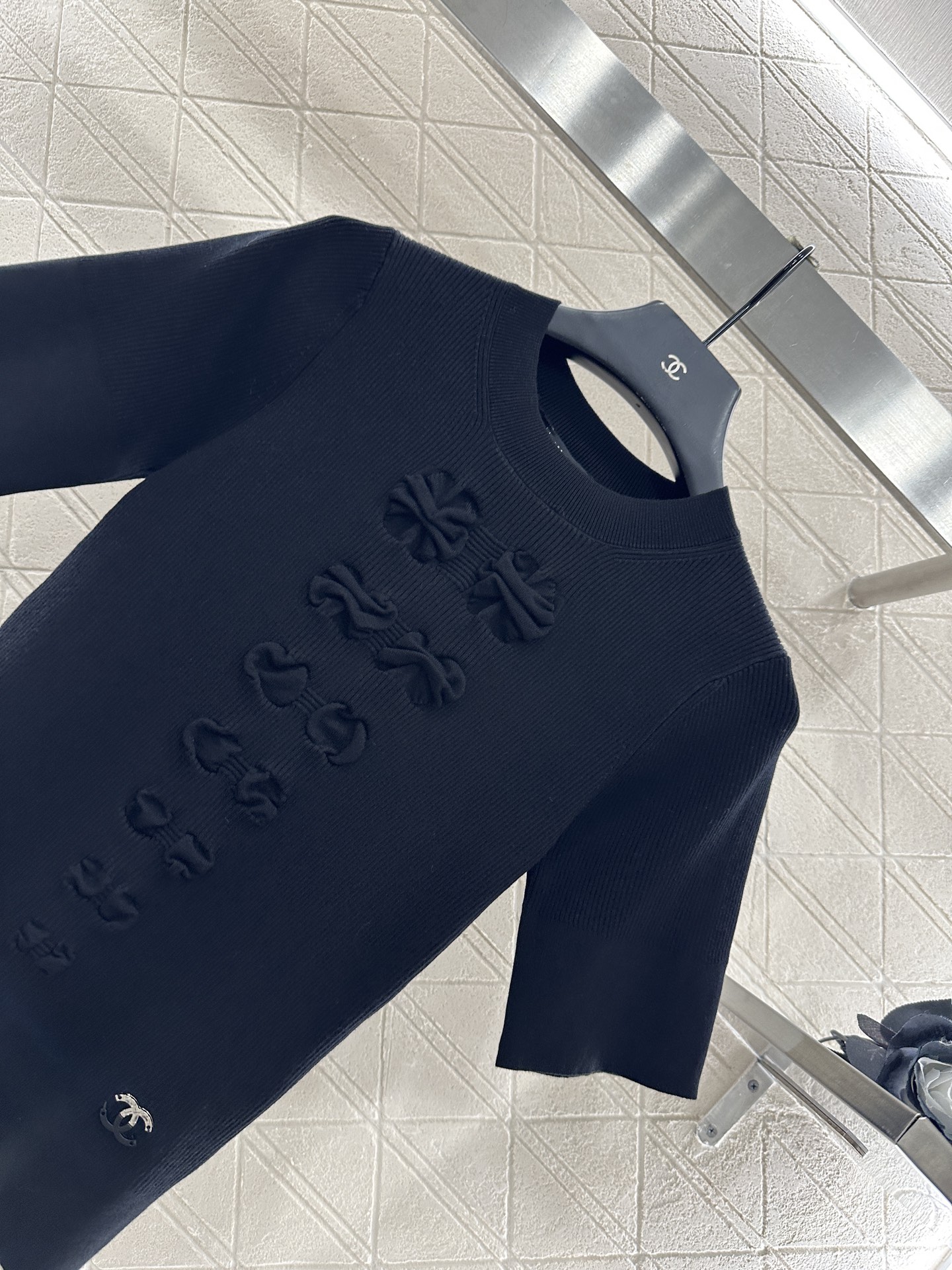 ♥Chane*♥2025新品上架 蝴蝶结圆领短袖毛衣定制YB棉毛纱线织造，柔软细腻，质感舒适，圆领针织短