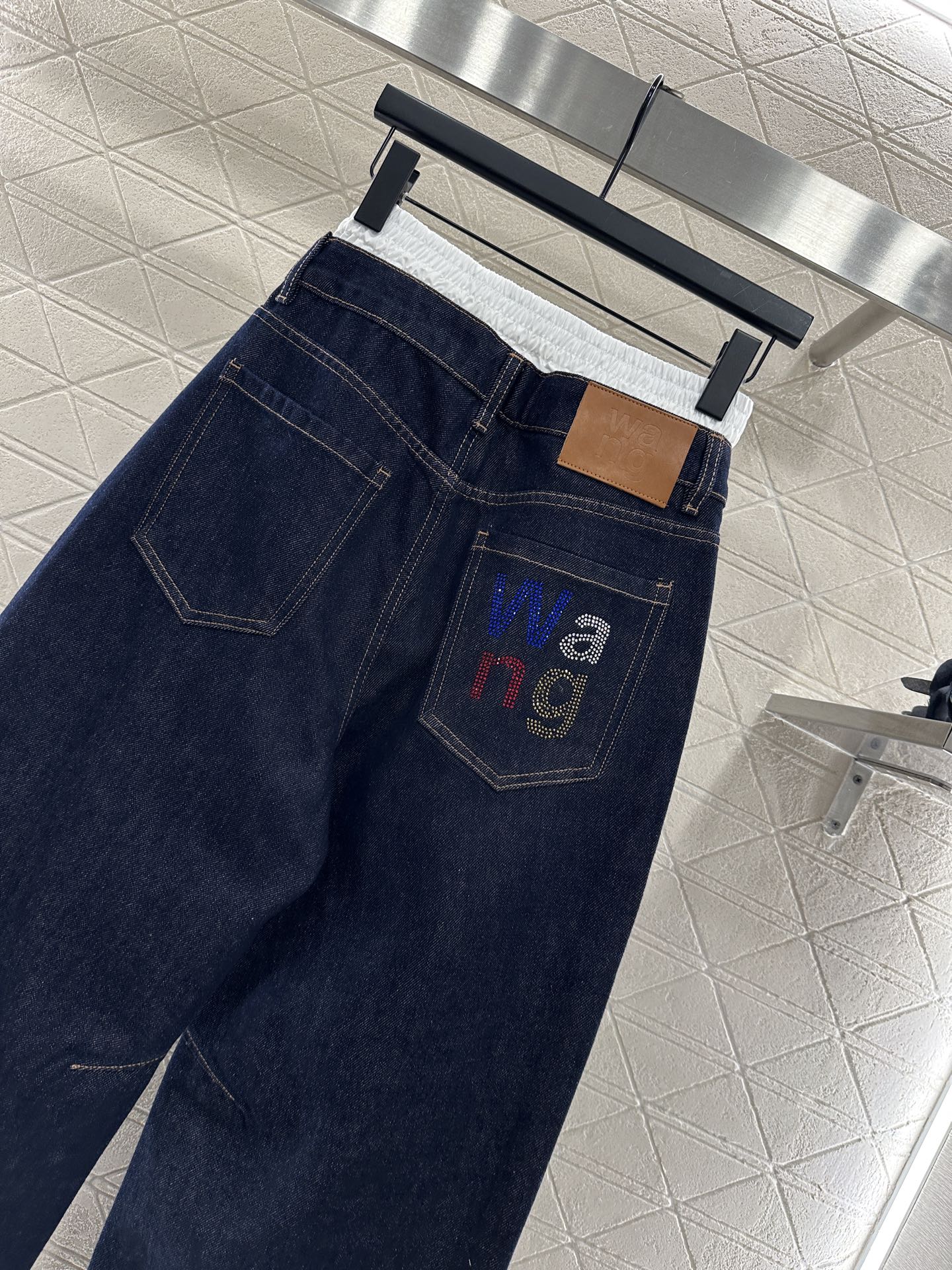 ♥Alexander wan*♥2025新品上架 牛仔拼接弯刀阔腿长裤定制YB斜纹棉牛仔材质，质感上乘，