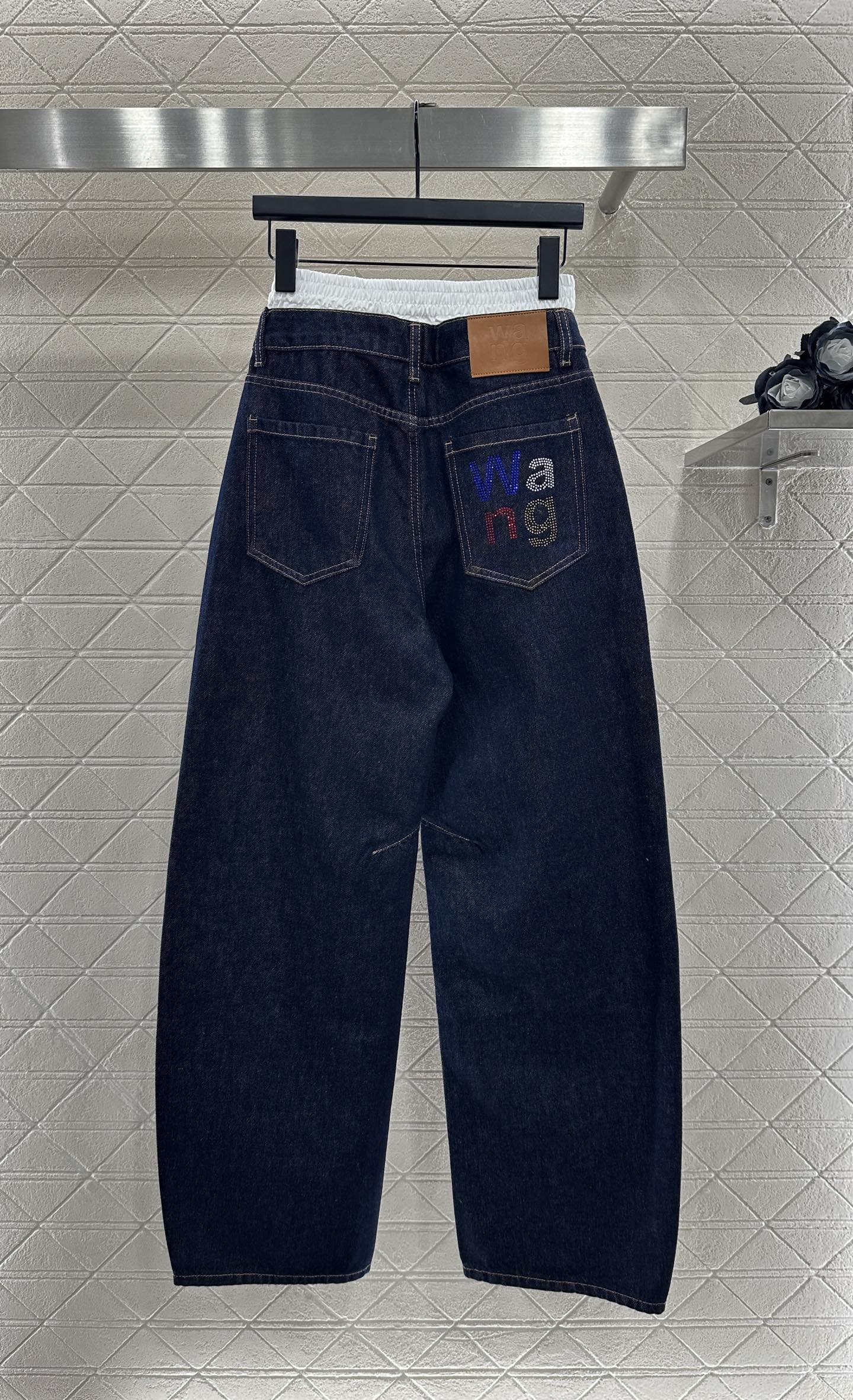 ♥Alexander wan*♥2025新品上架 牛仔拼接弯刀阔腿长裤定制YB斜纹棉牛仔材质，质感上乘，