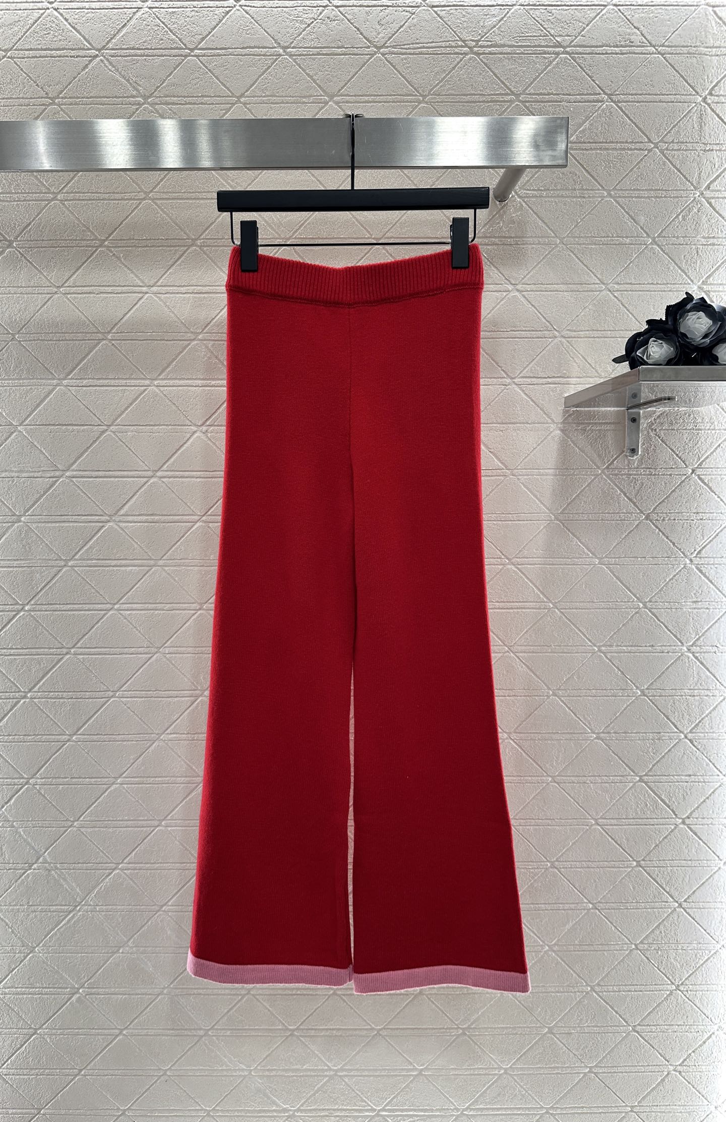 ♥Chane*♥2025新品上架 撞色包边阔腿针织长裤定制YB羊绒针织材质，密度织法，质感十足，螺纹高腰