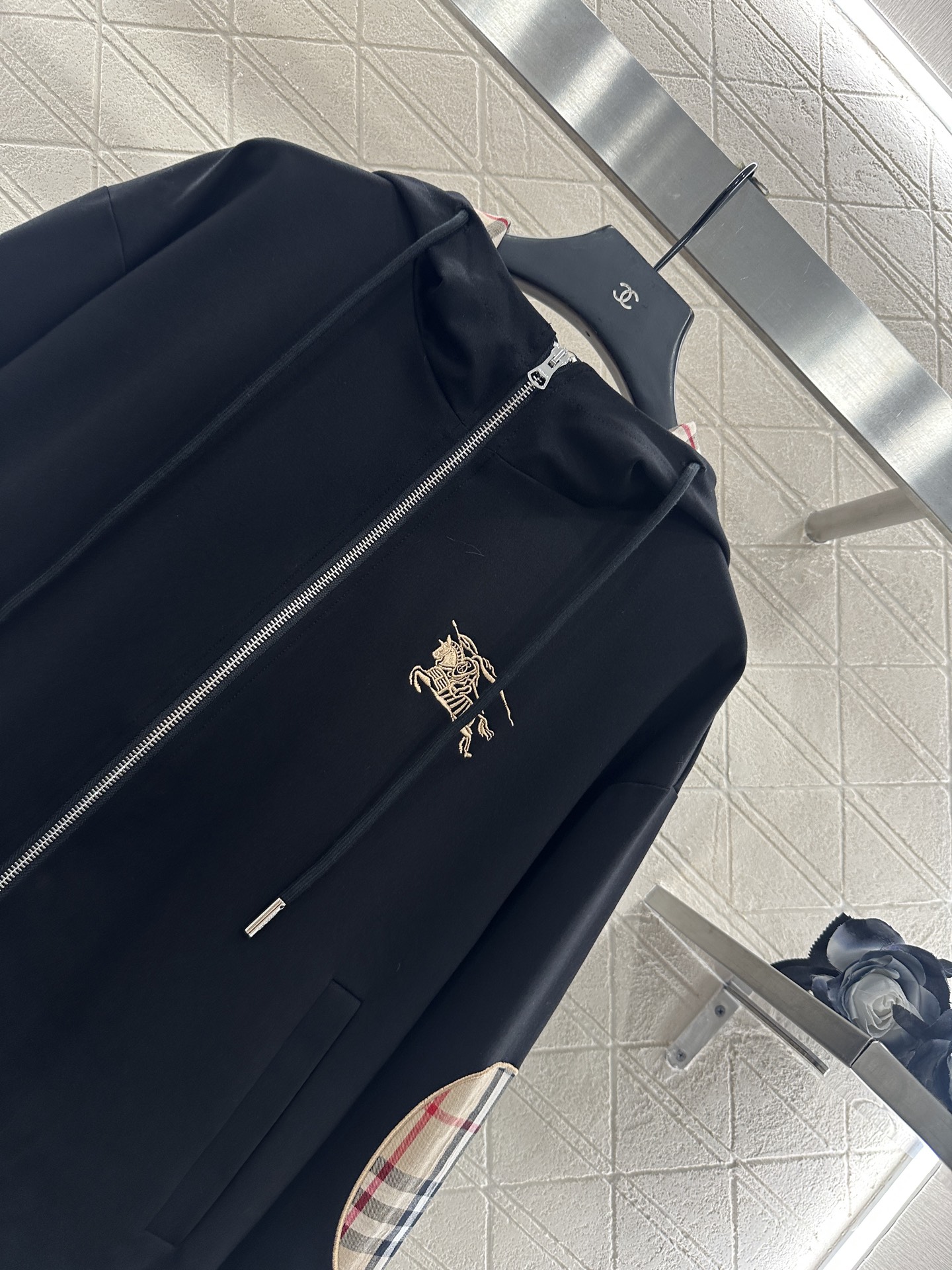 ♥BBR*♥2025新品上架连帽格纹拼接外套长裤套装定制YB进口人棉材质，柔软亲肤，舒适有型，连帽抽绳外